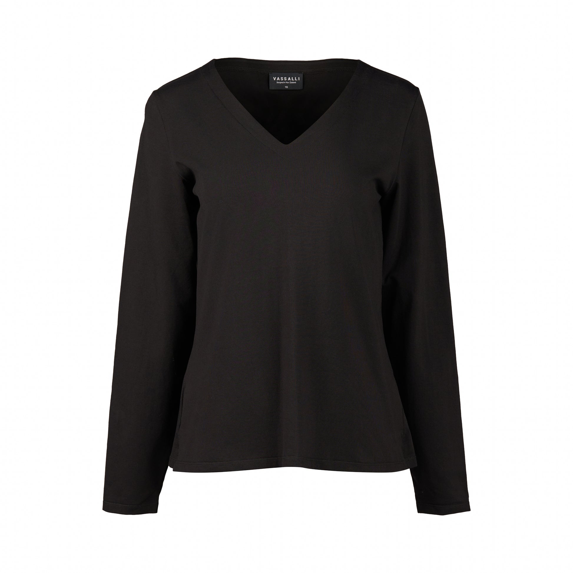 4473 Black - V Neck Long Sleeve Top - Vassalli