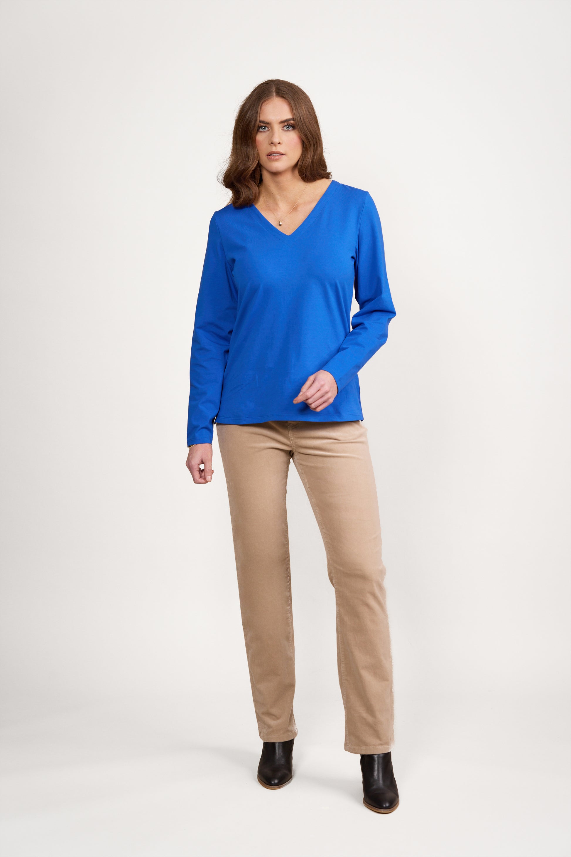 4473 Electric Blue - V Neck Long Sleeve Top - Vassalli