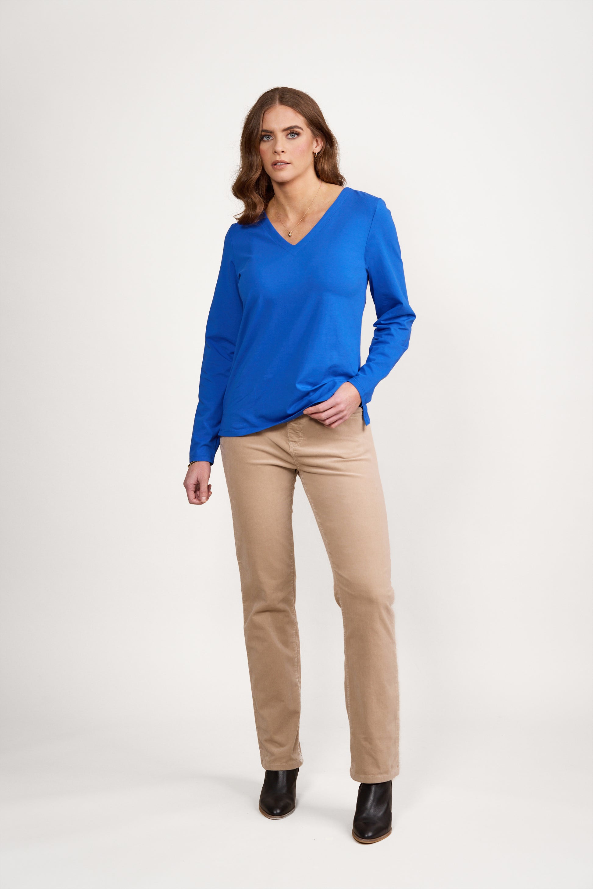 4473 Electric Blue - V Neck Long Sleeve Top - Vassalli