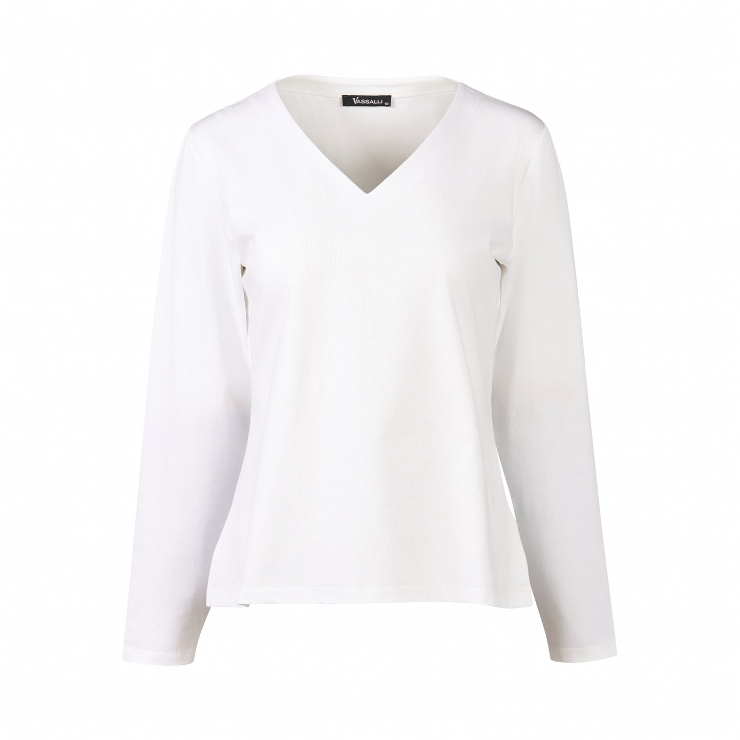 4473 White - V Neck Long Sleeve Top - Vassalli