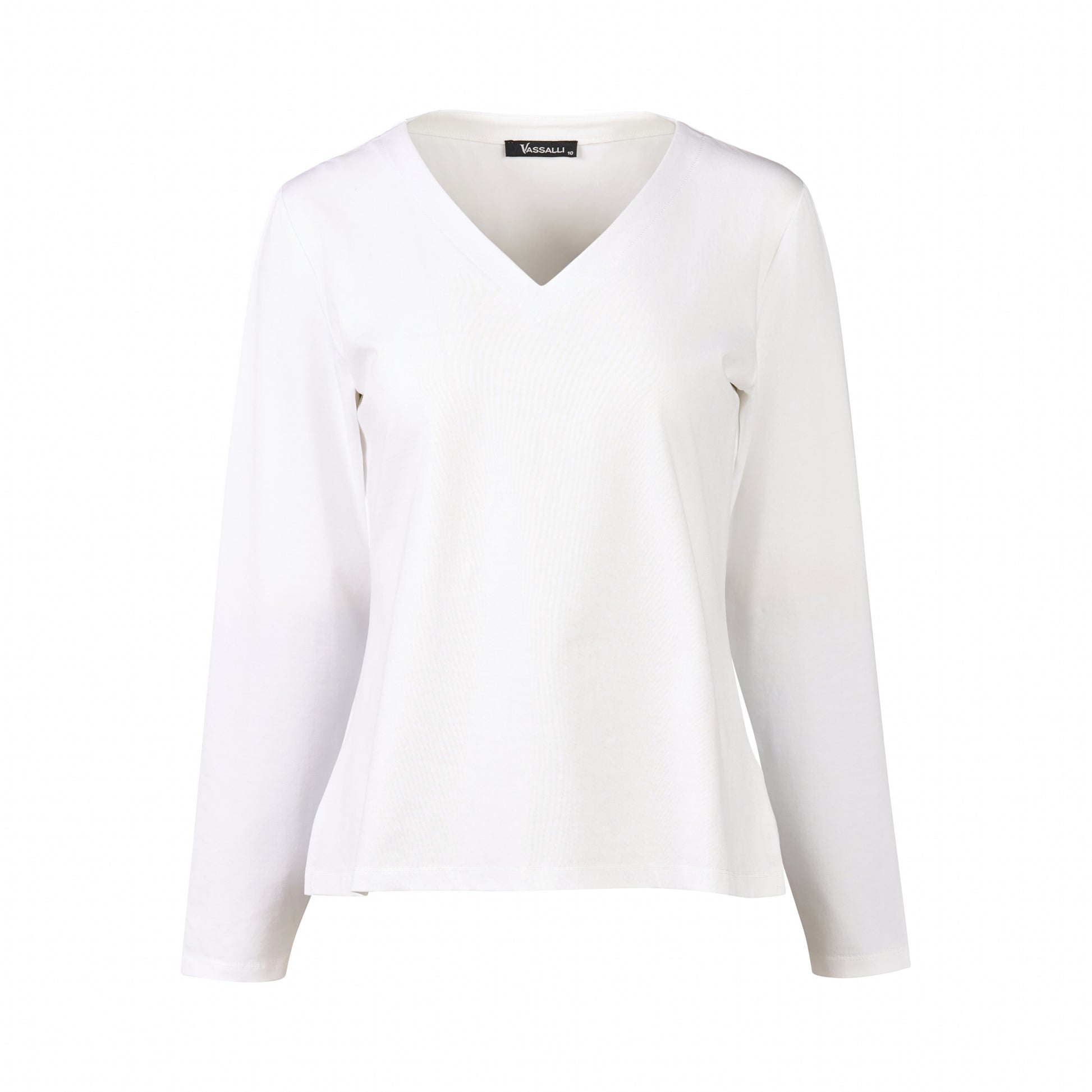 4473 White - V Neck Long Sleeve Top - Vassalli