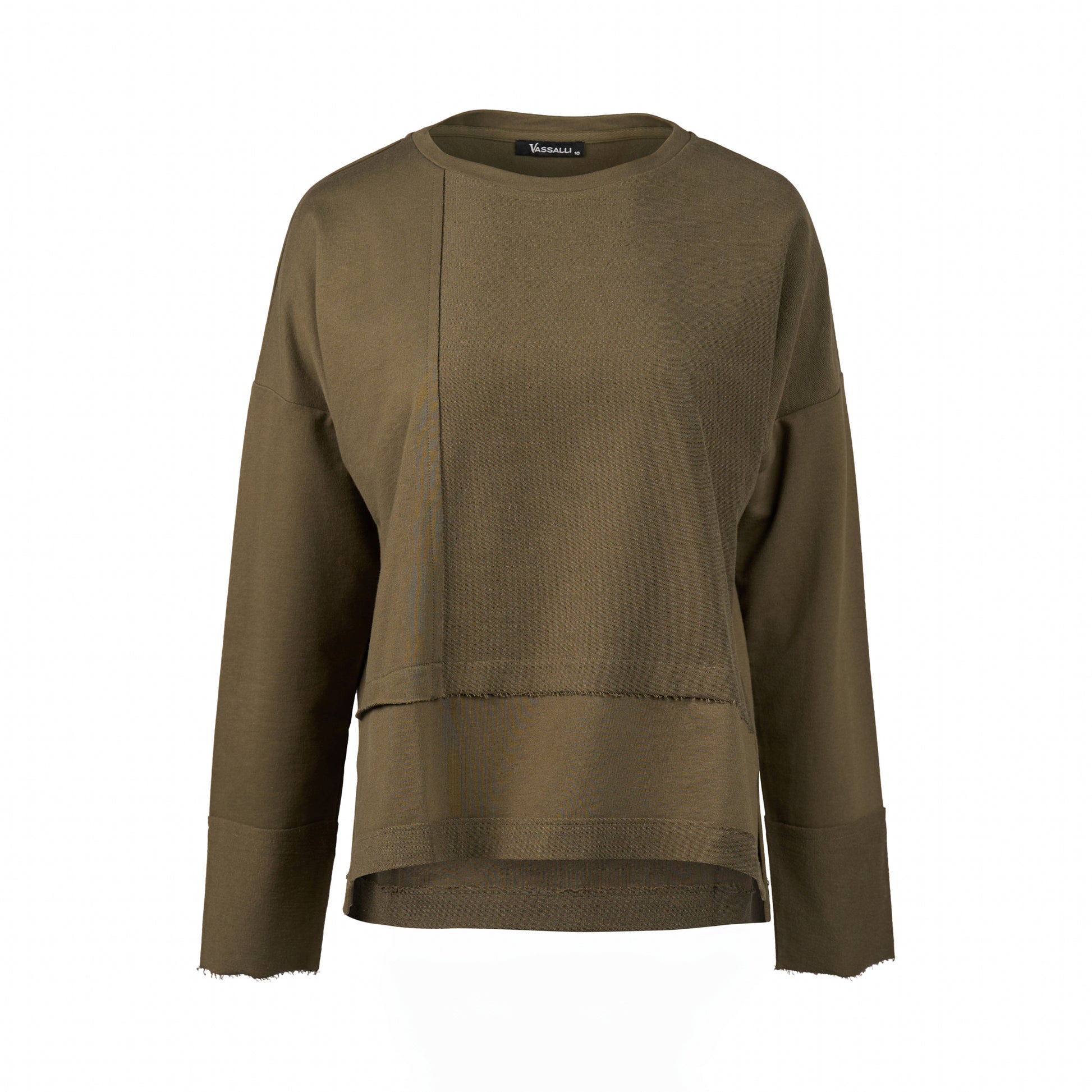 4476 Olive - Long Sleeve Top with Reverse Detail - Vassalli