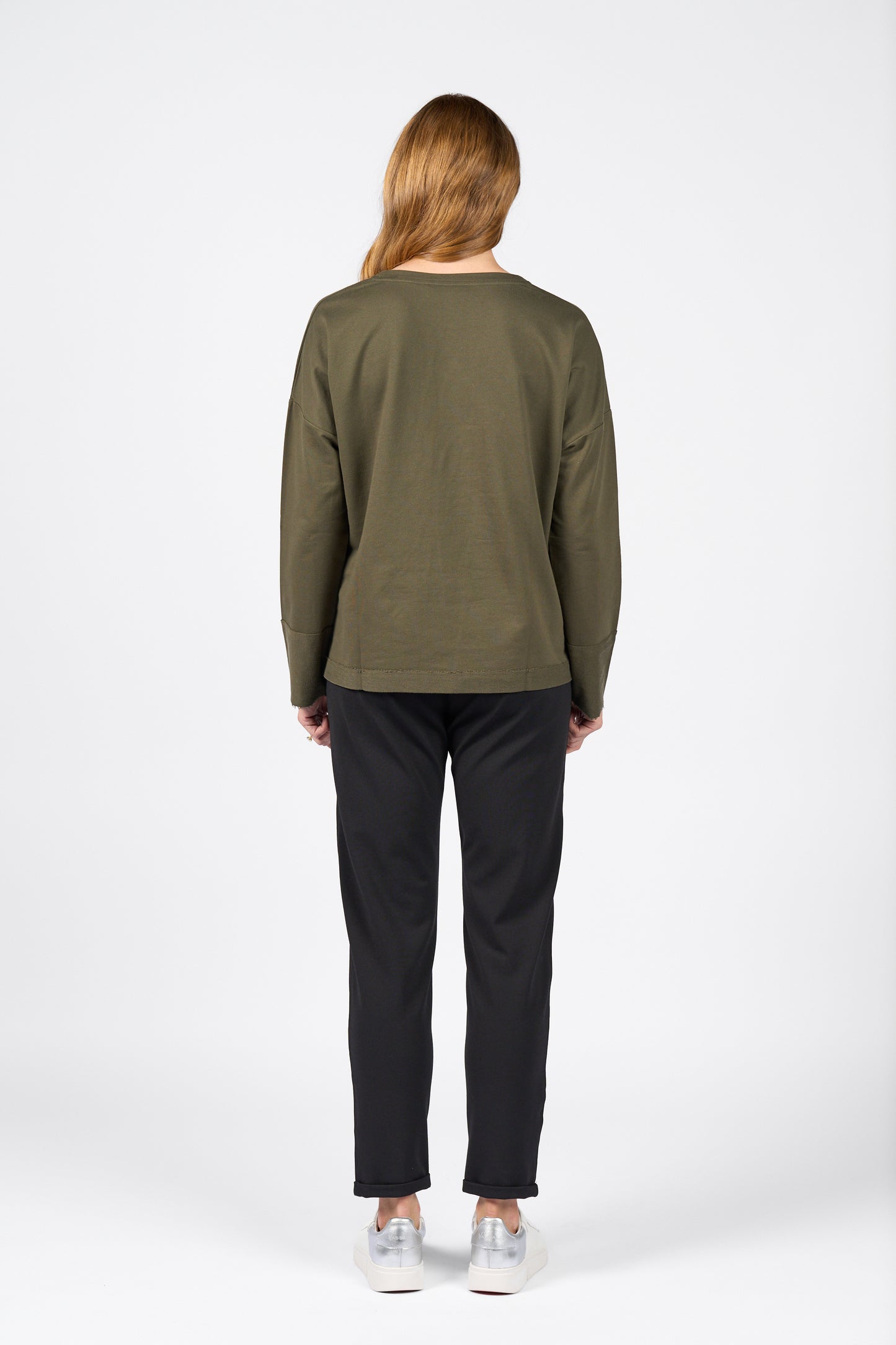 4476 Olive - Long Sleeve Top with Reverse Detail - Vassalli