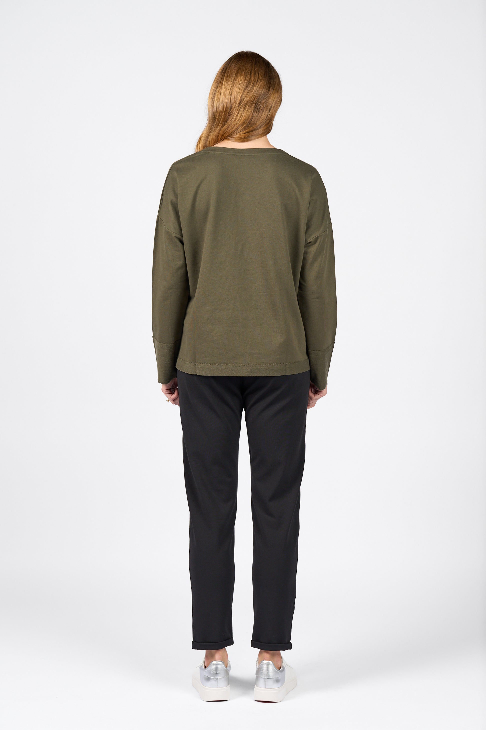 4476 Olive - Long Sleeve Top with Reverse Detail - Vassalli