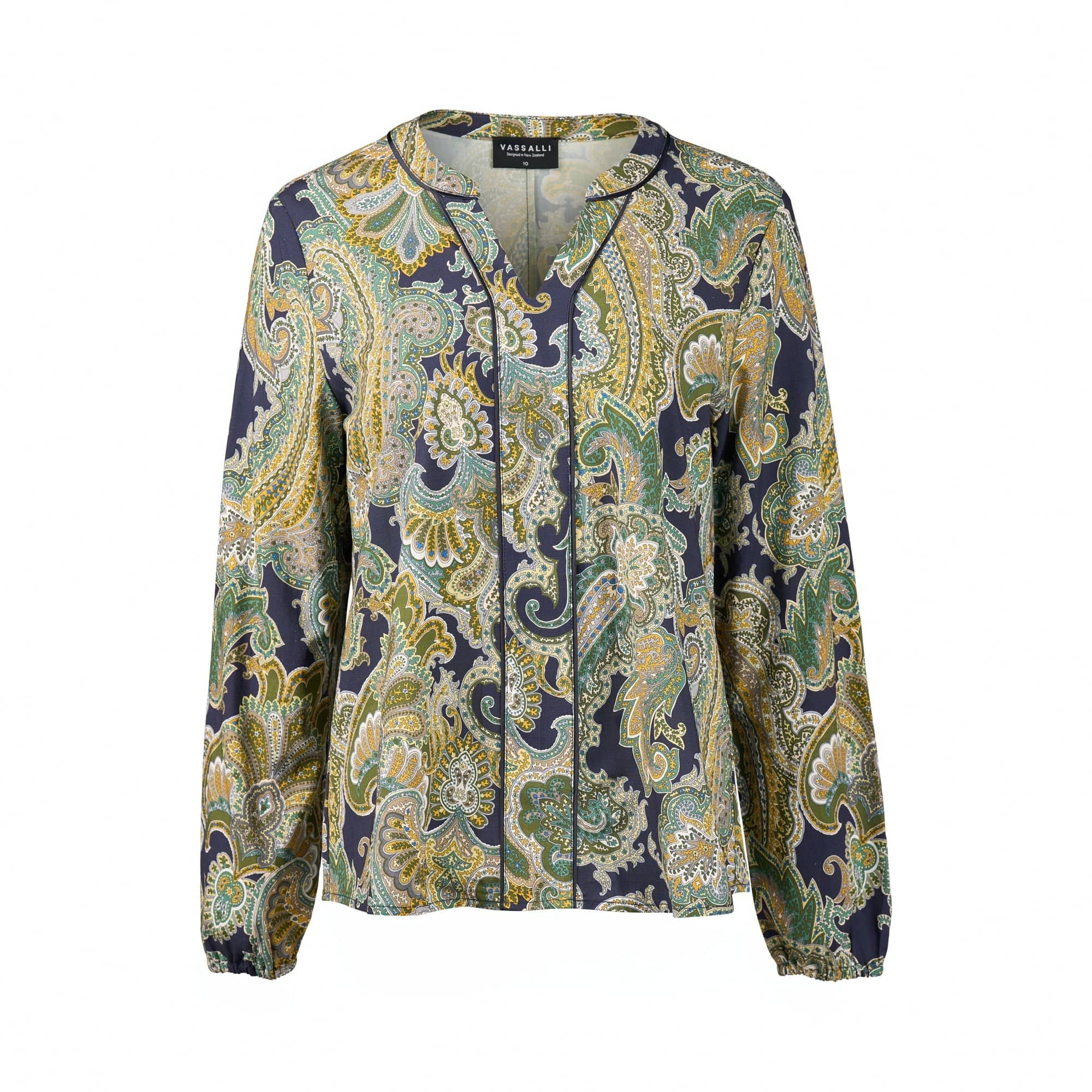 4481 Liberty - V Neck Long Sleeve Top with Front Piping Detail - Vassalli