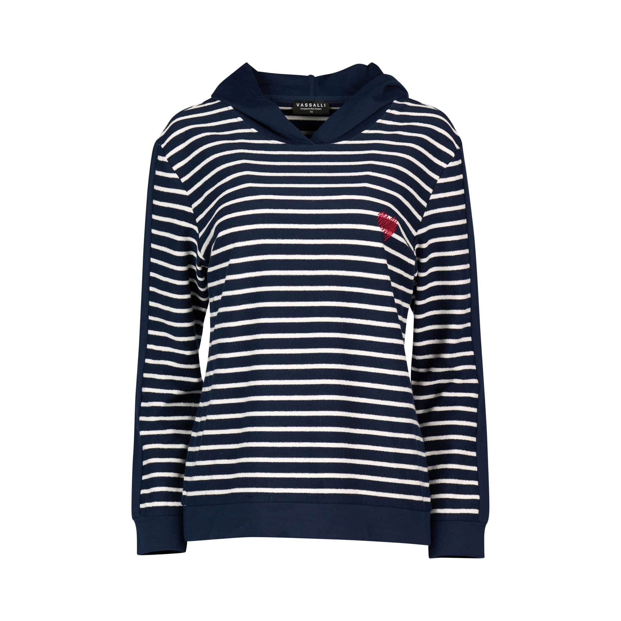 4482 Foil Stripe - Long Sleeve Hoodie with Sleeve Panel Trim and Heart Emb - Vassalli