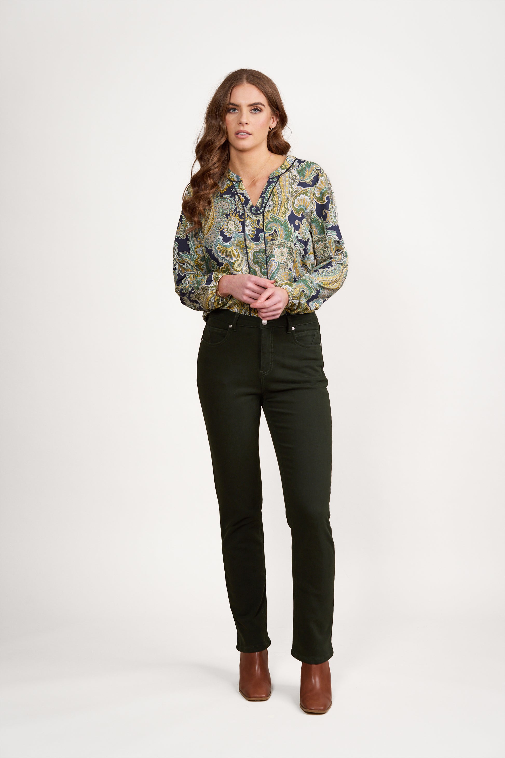 5004K Forest  - Slim Leg Full Length Knit Denim Jean - Vassalli