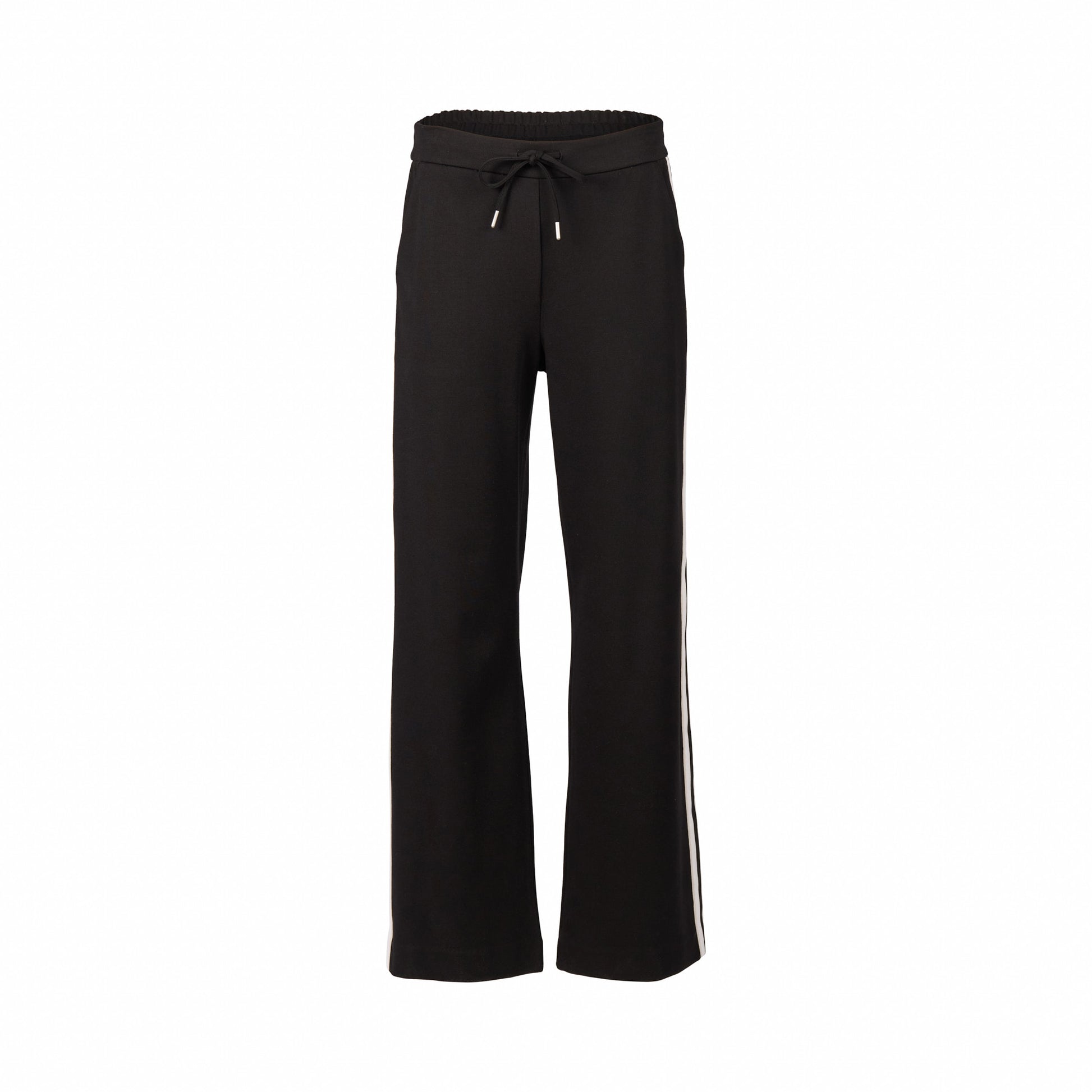 5006 Black - Wide Leg Full Length Pant with Side Stripe Panel - Vassalli