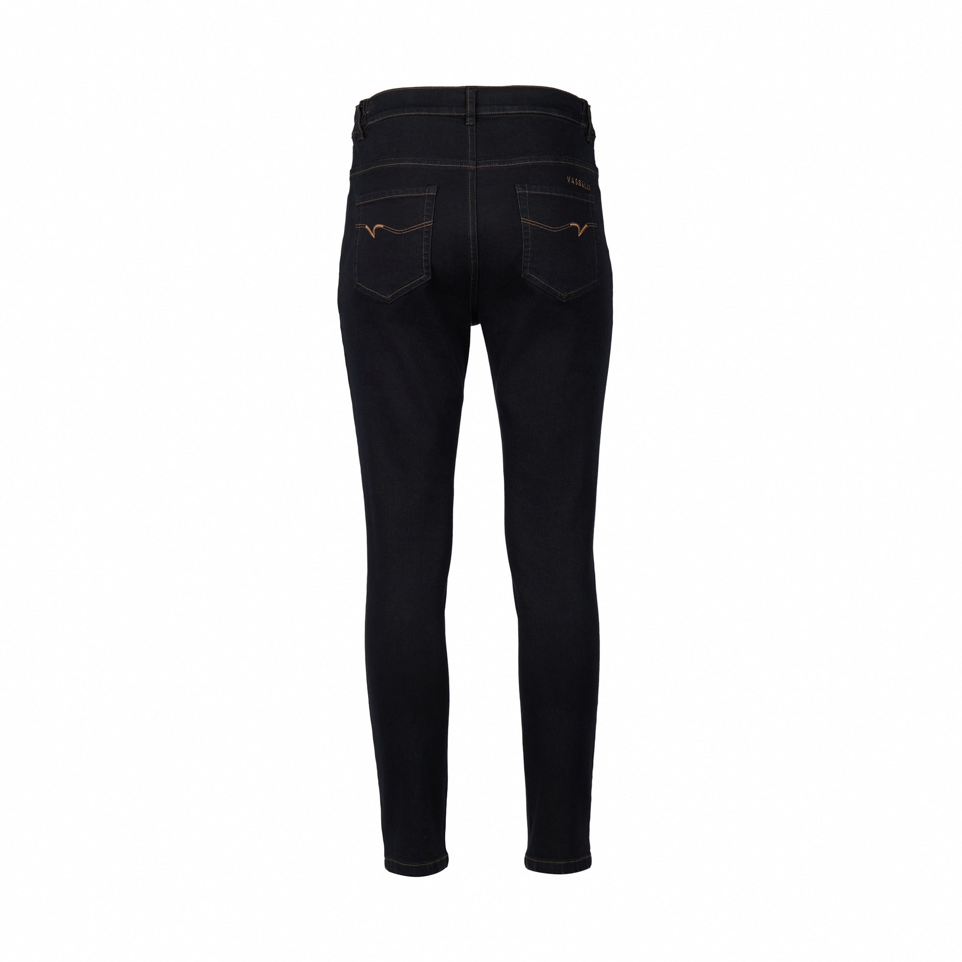 5009 Black Denim - Skinny Leg Ankle Grazer, Slim Hip and Thigh Jean with Side Waist Elastic - Vassalli