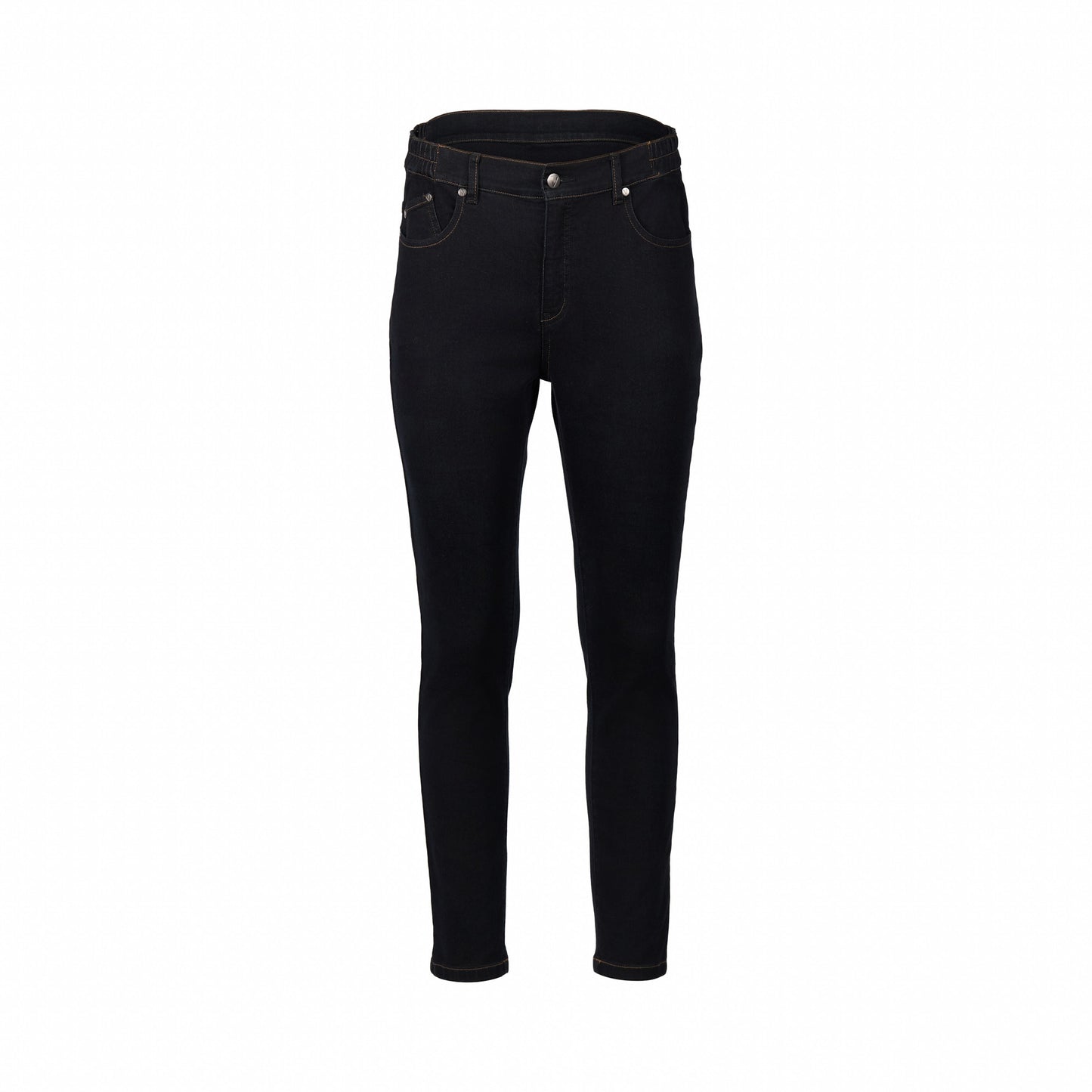 5009 Black Denim - Skinny Leg Ankle Grazer, Slim Hip and Thigh Jean with Side Waist Elastic - Vassalli