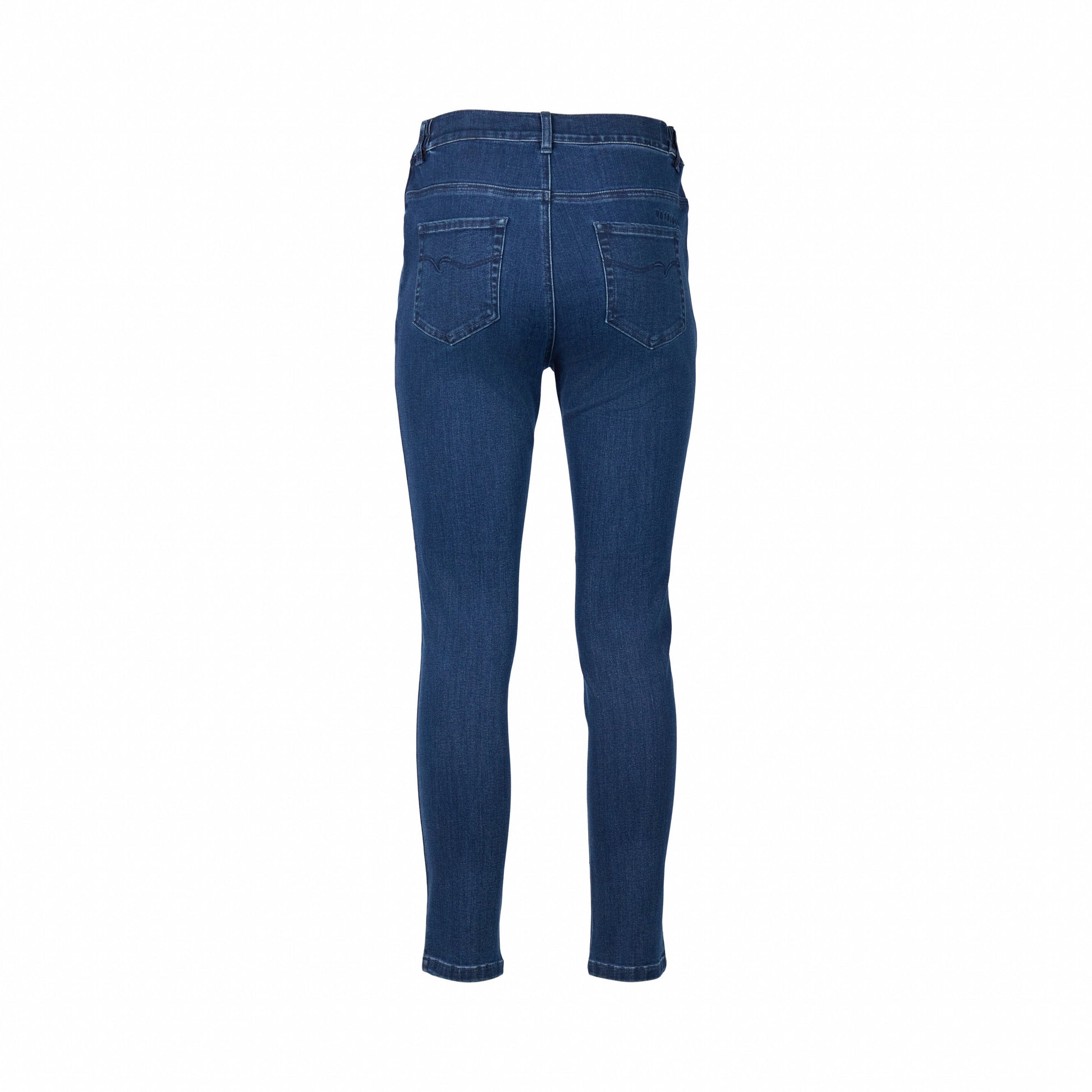 5009 Blue Denim - Skinny Leg Ankle Grazer Jean with Side Waistband Elastic - Vassalli