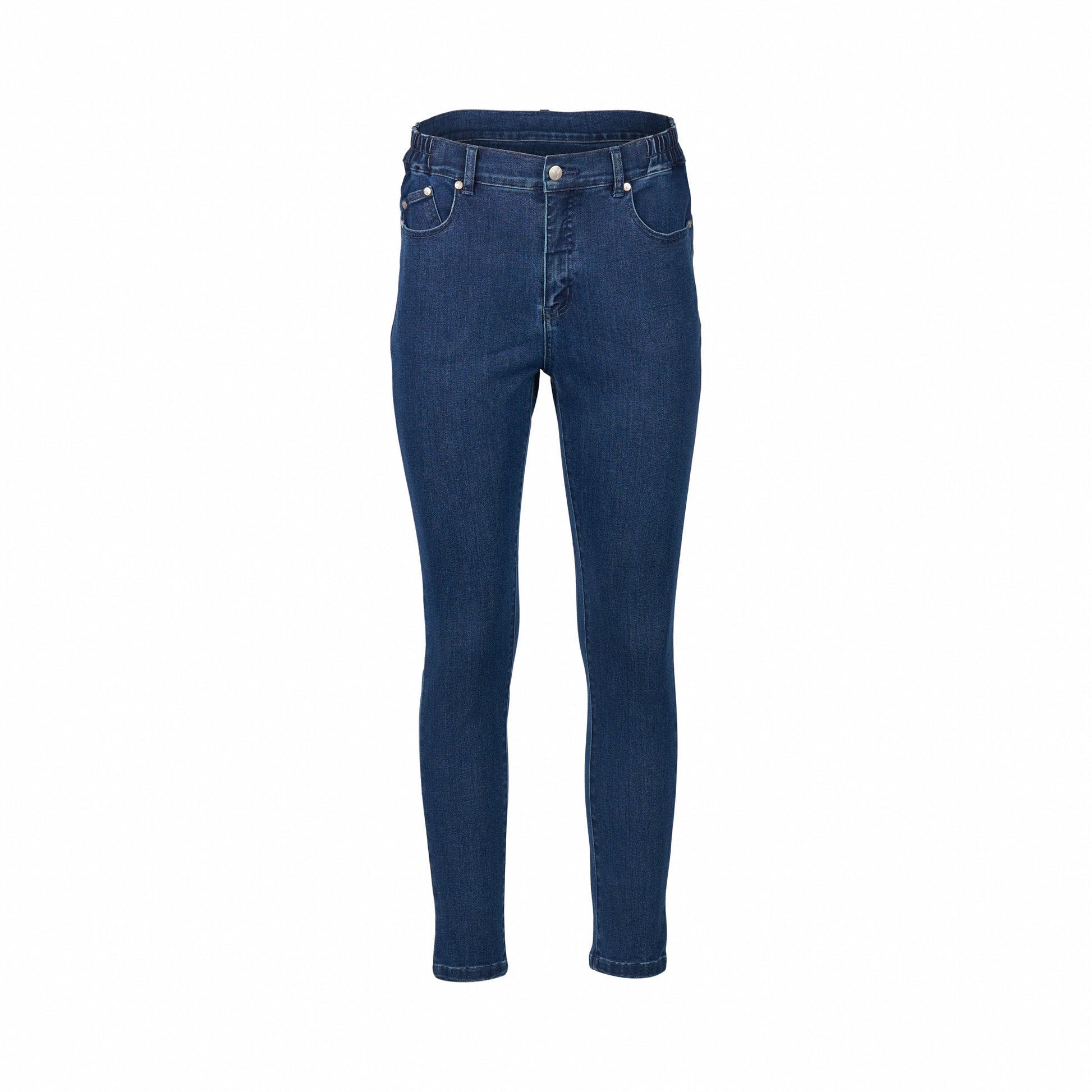5009 Blue Denim - Skinny Leg Ankle Grazer Jean with Side Waistband Elastic - Vassalli