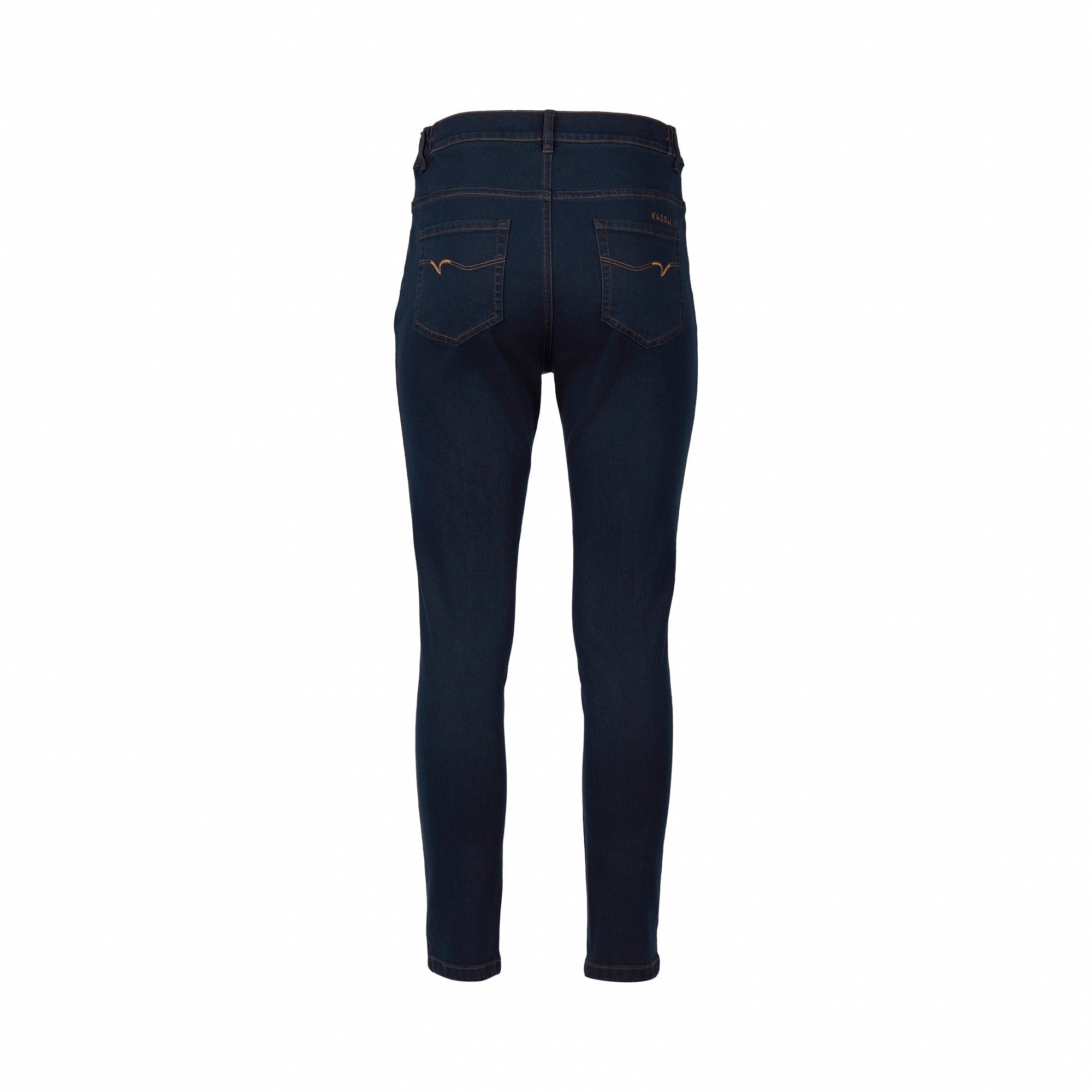 5009 Indigo Denim - Skinny Leg Ankle Grazer, Slim Hip and Thigh Jean with Side Waist Elastic - Vassalli