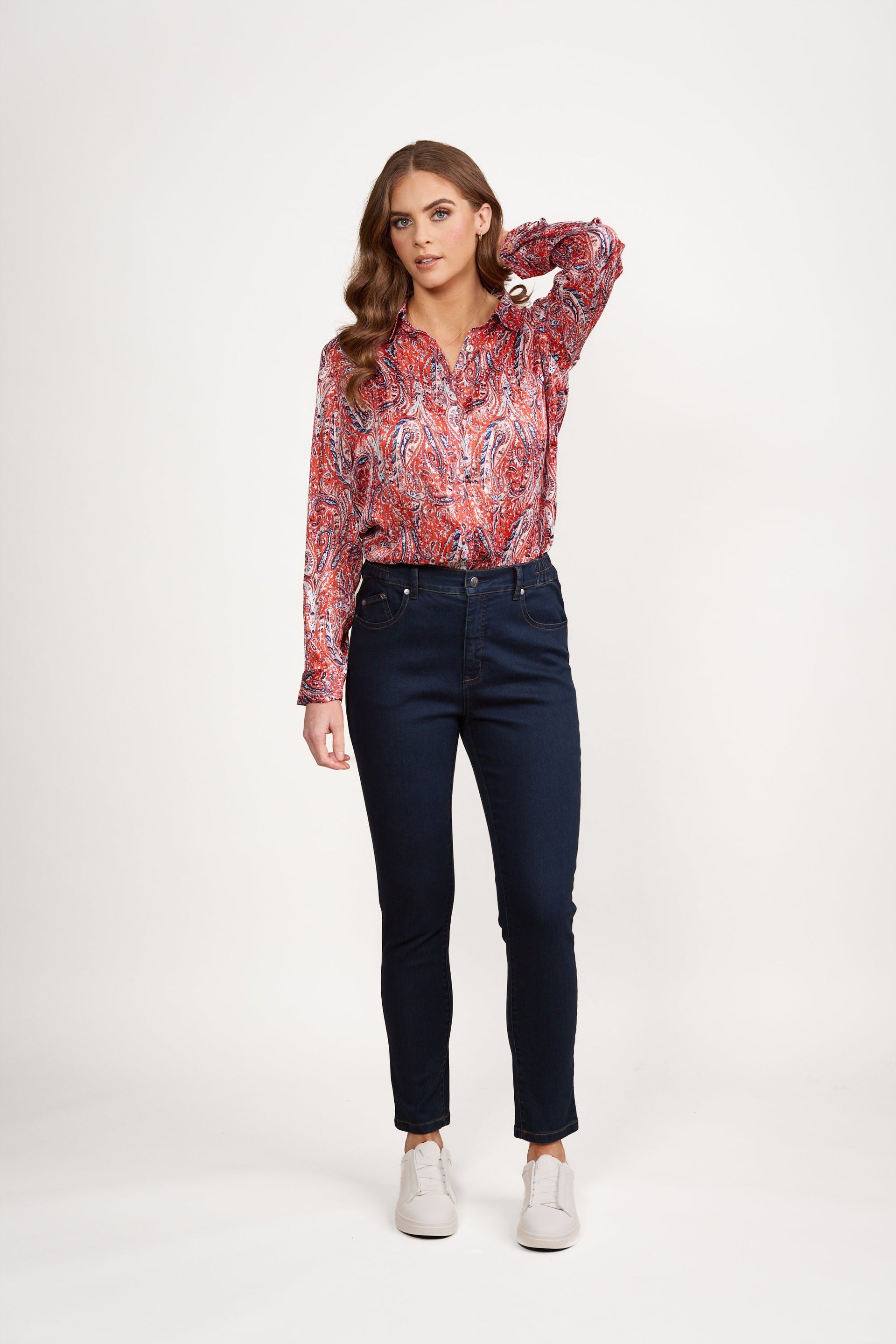 5009 Indigo Denim - Skinny Leg Ankle Grazer, Slim Hip and Thigh Jean with Side Waist Elastic - Vassalli