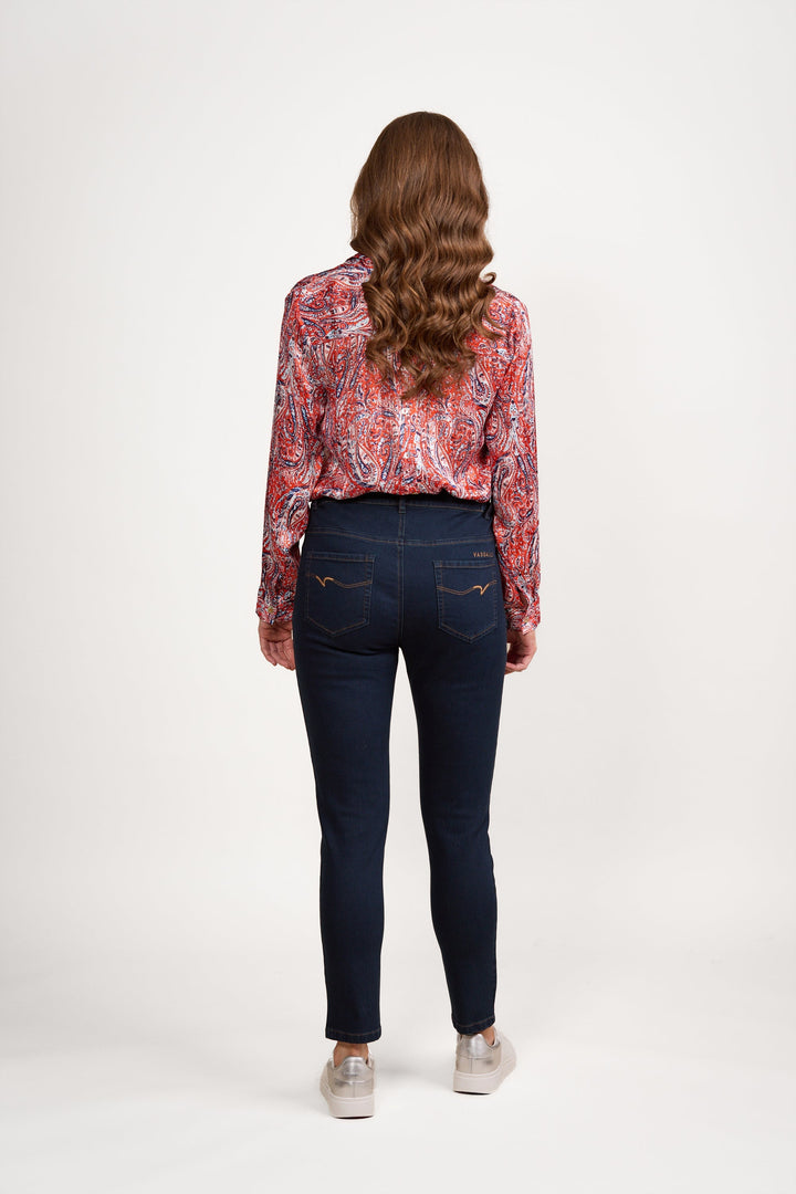 5009 Indigo Denim - Skinny Leg Ankle Grazer, Slim Hip and Thigh Jean with Side Waist Elastic - Vassalli