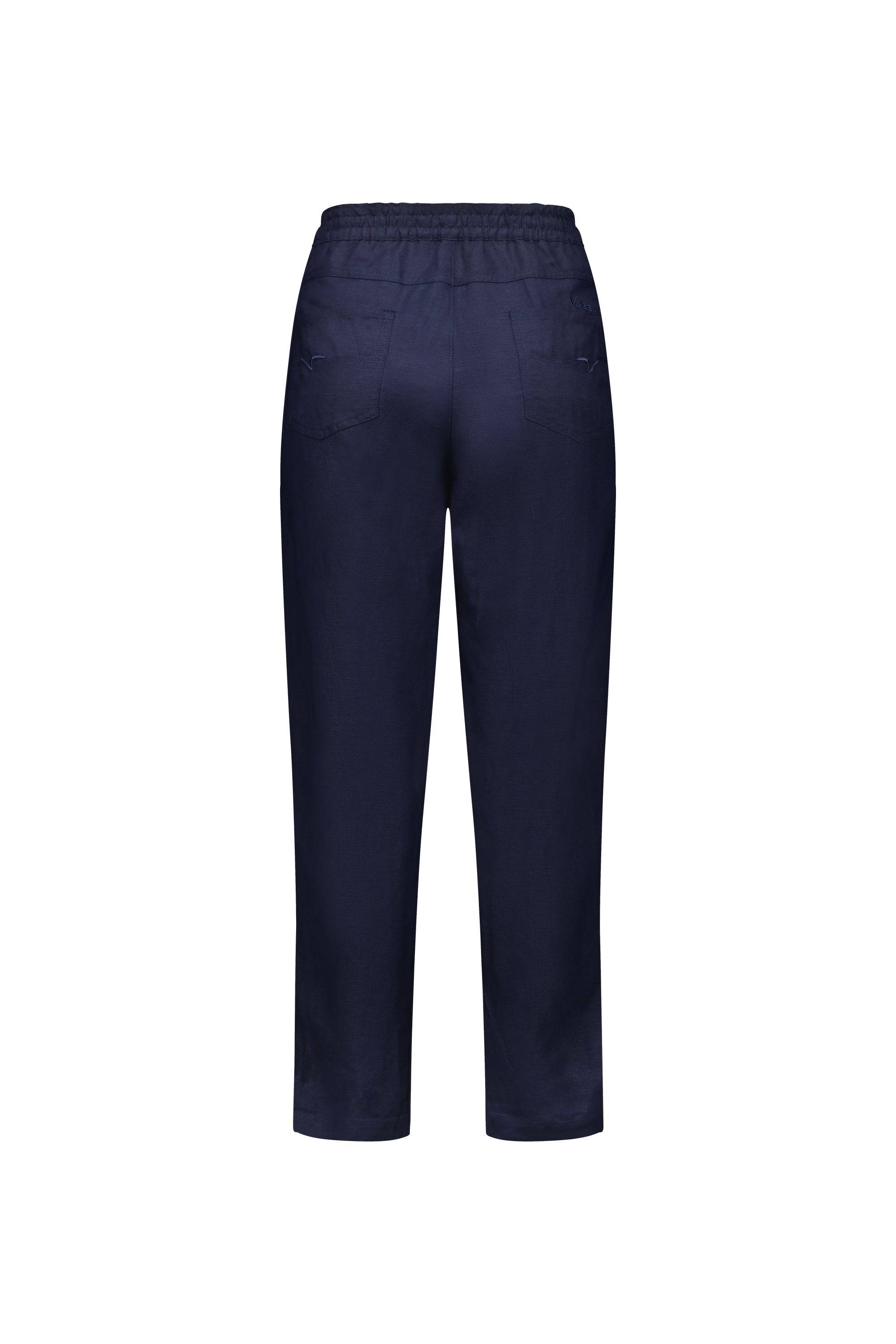 5016 Ink - Slim Leg Ankle Grazer Pant with Full Elastic Waistband - Vassalli