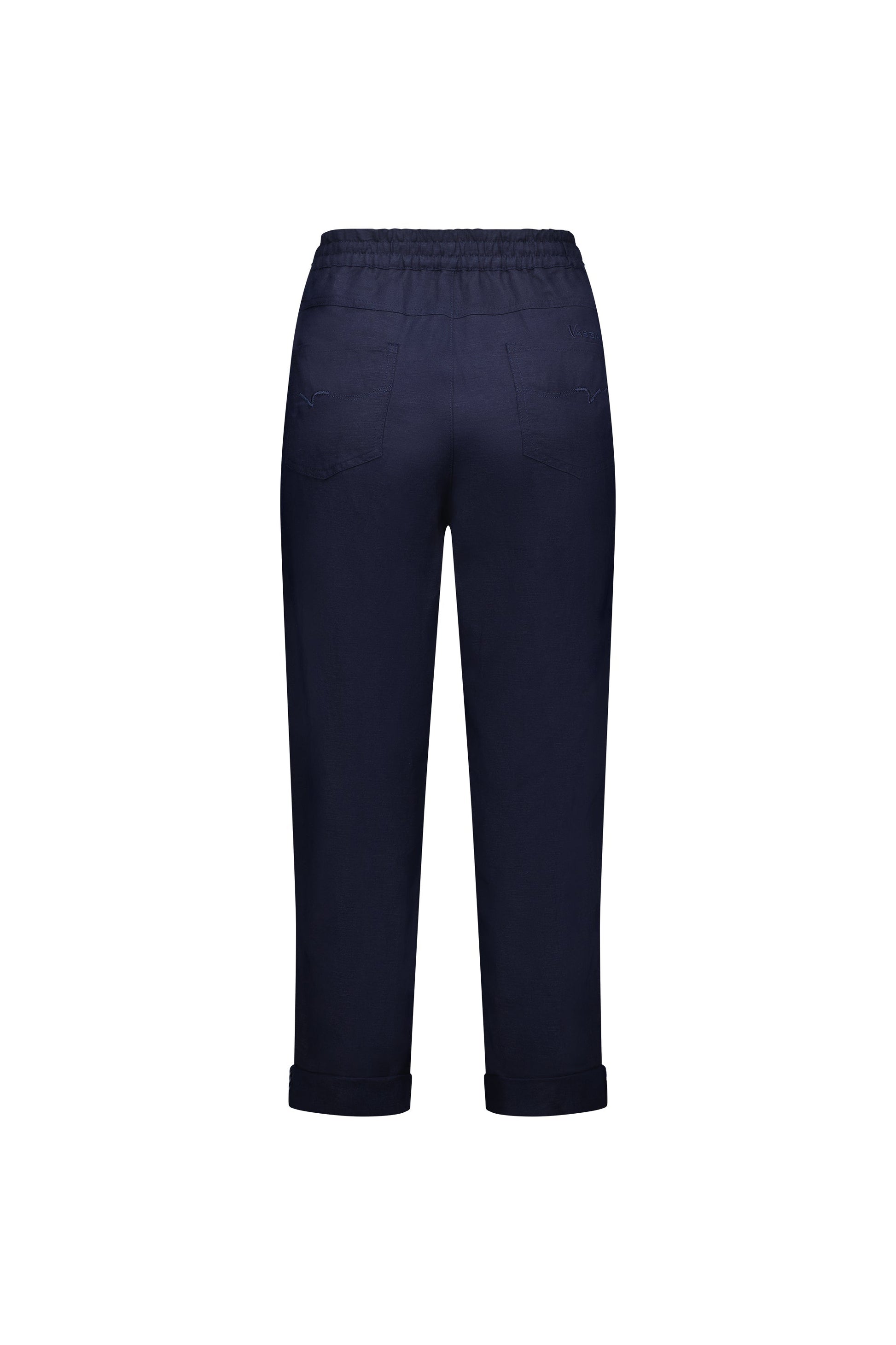 5016 Ink - Slim Leg Ankle Grazer Pant with Full Elastic Waistband - Vassalli