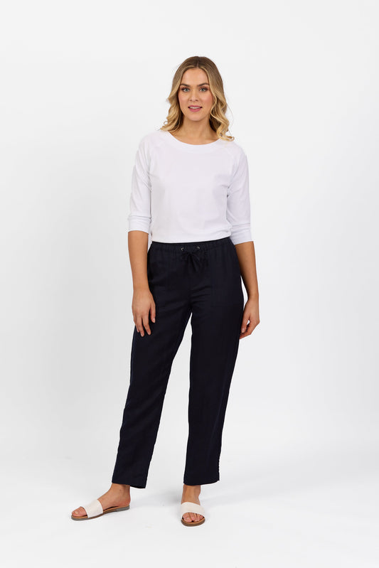 5016 Ink - Slim Leg Ankle Grazer Pant with Full Elastic Waistband - Vassalli