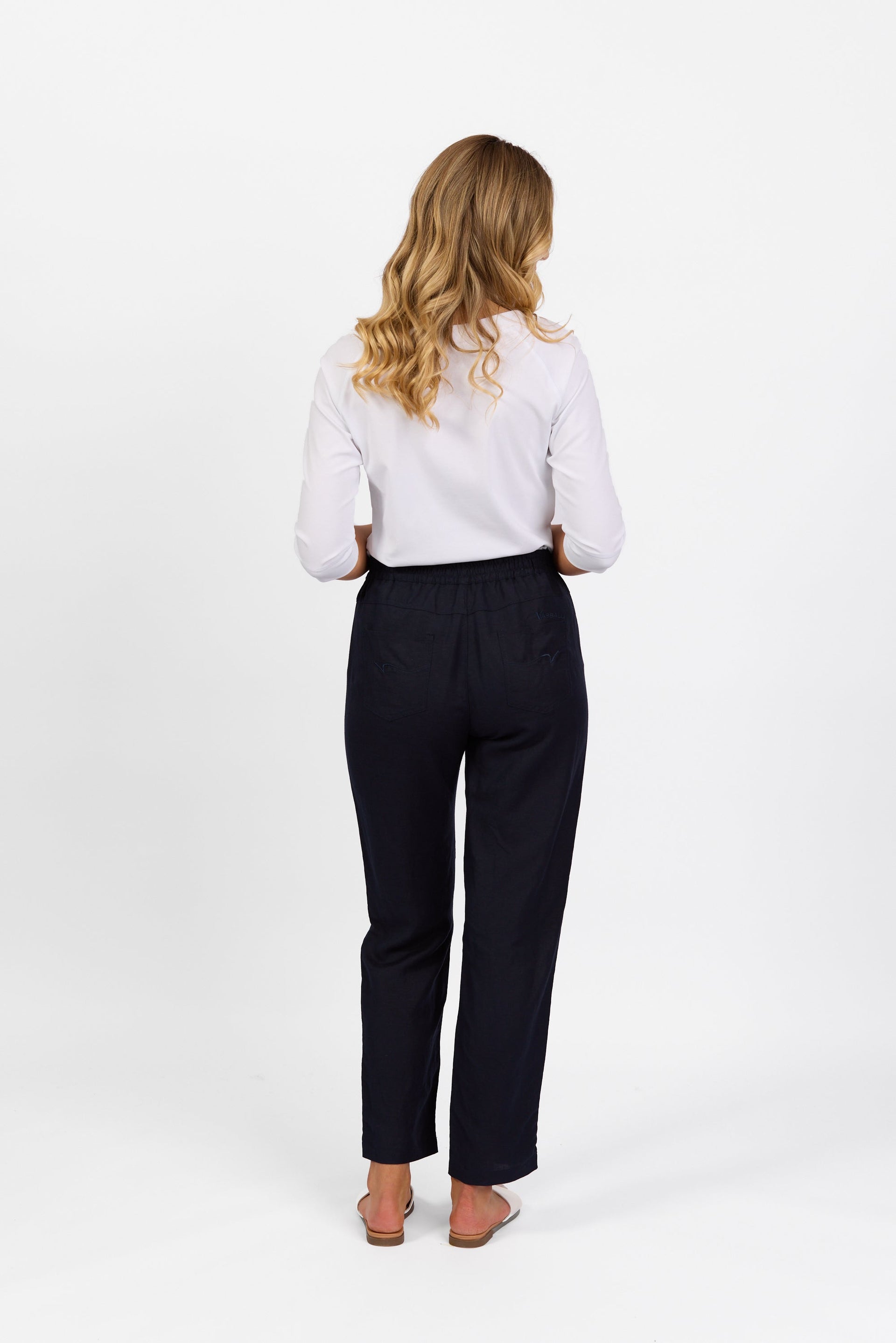 5016 Ink - Slim Leg Ankle Grazer Pant with Full Elastic Waistband - Vassalli