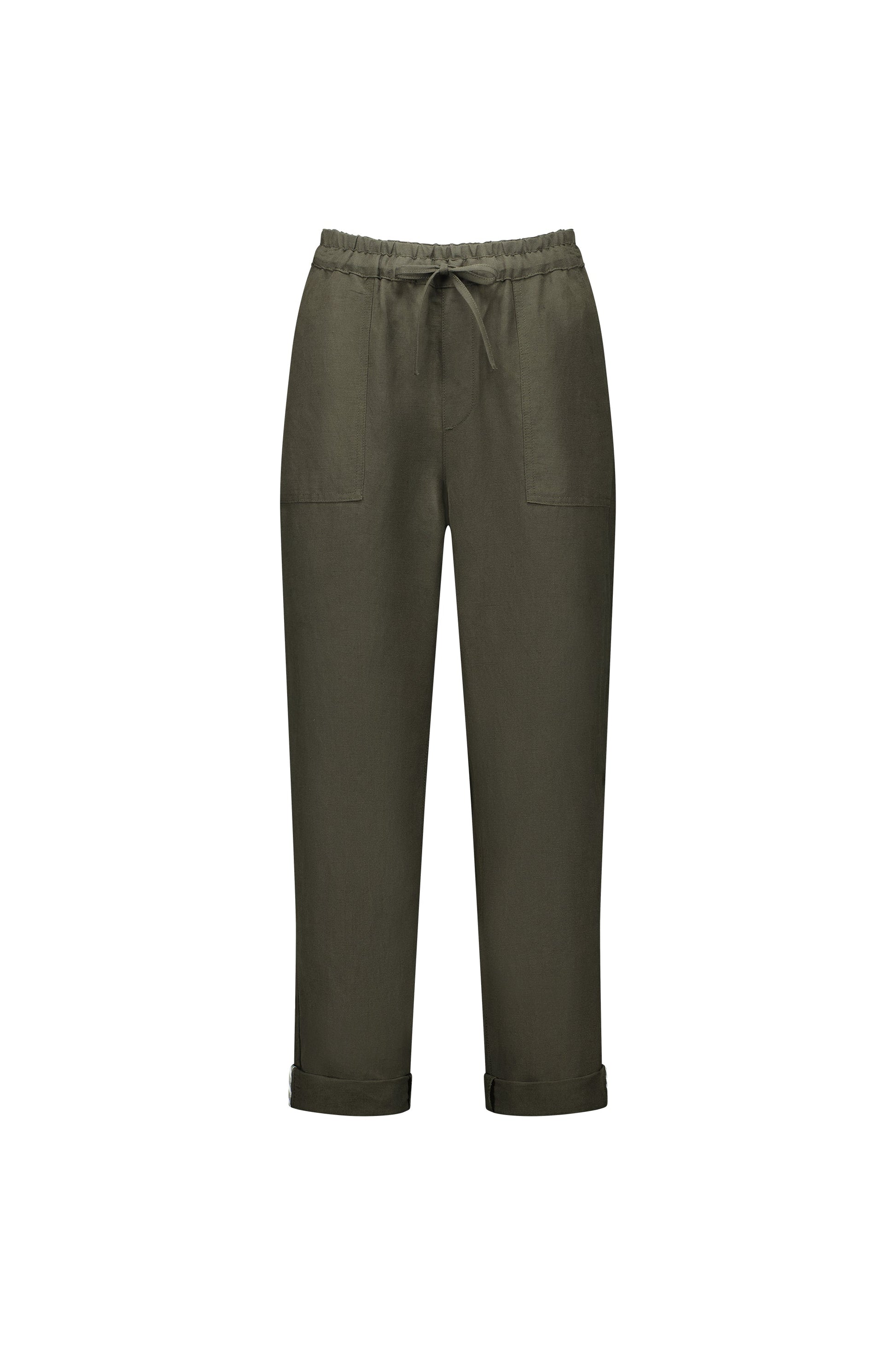 5016 Khaki - Slim Leg Ankle Grazer Pant with Full Elastic Waistband - Vassalli