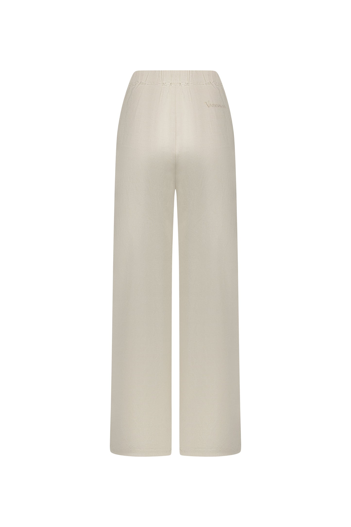 5017 Natural - Wide Leg Full Length Pant with Elastic Back Waistband - Vassalli
