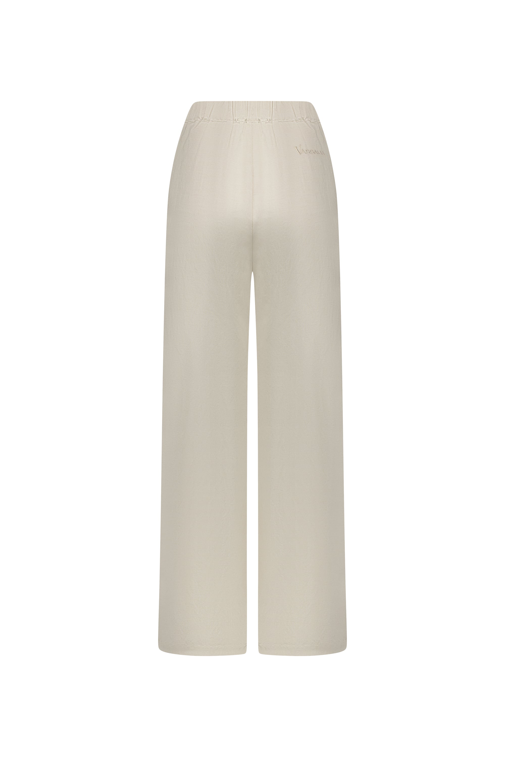 5017 Natural - Wide Leg Full Length Pant with Elastic Back Waistband - Vassalli
