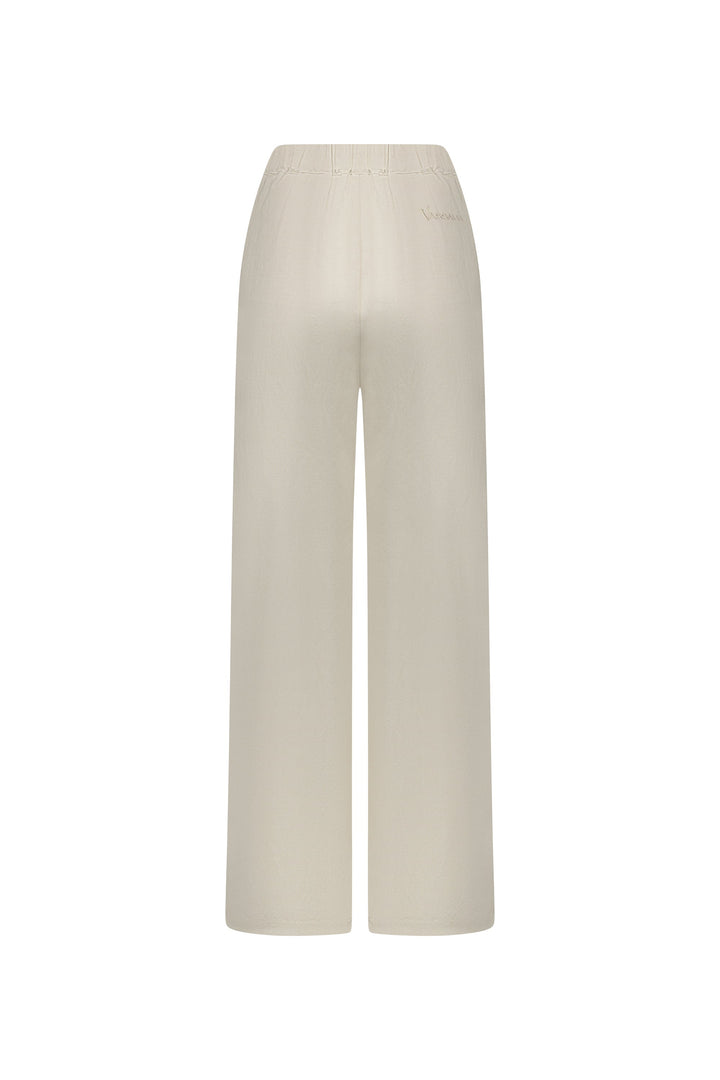 5017 Natural - Wide Leg Full Length Pant with Elastic Back Waistband - Vassalli