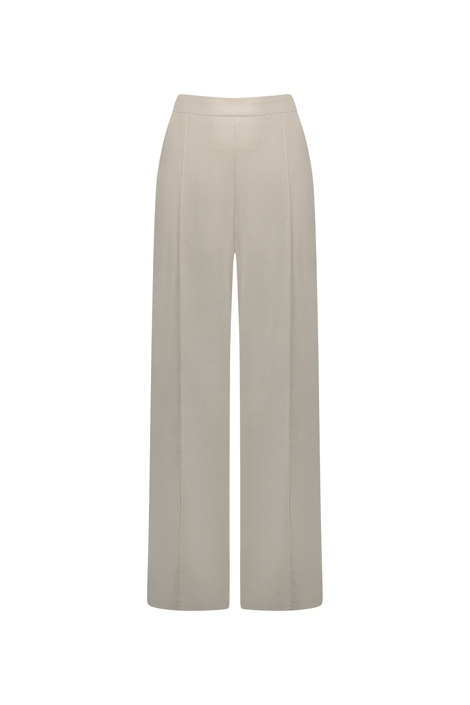 5017 Natural - Wide Leg Full Length Pant with Elastic Back Waistband - Vassalli