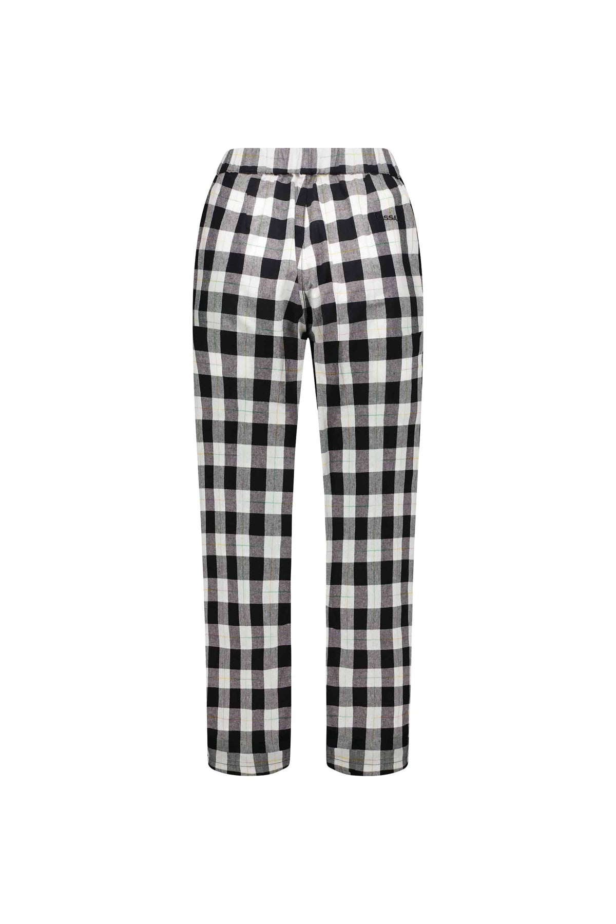 The Vassalli 7/8 Pant - Rainbow Check features a bold Rainbow Check pattern and slim straight-leg cut, shown from the back against a white background for a chic, modern look.