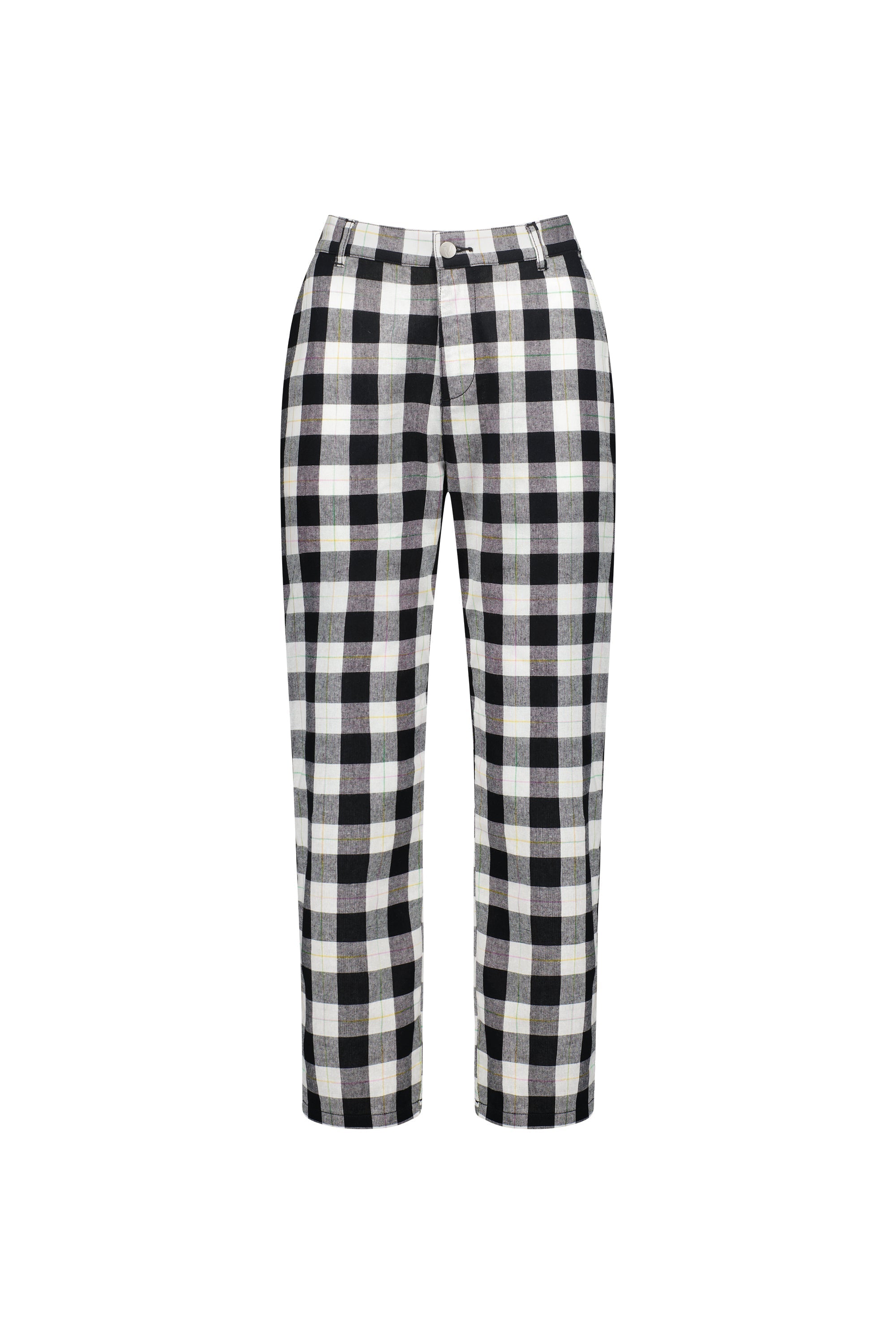 5018 Rainbow Check - Slim Leg 7/8 Pant with Fly and Elastic Back Waistband - Vassalli