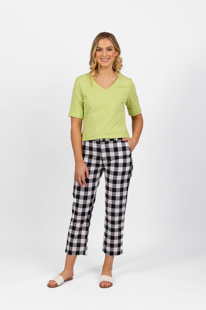 5018 Rainbow Check - Slim Leg 7/8 Pant with Fly and Elastic Back Waistband - Vassalli