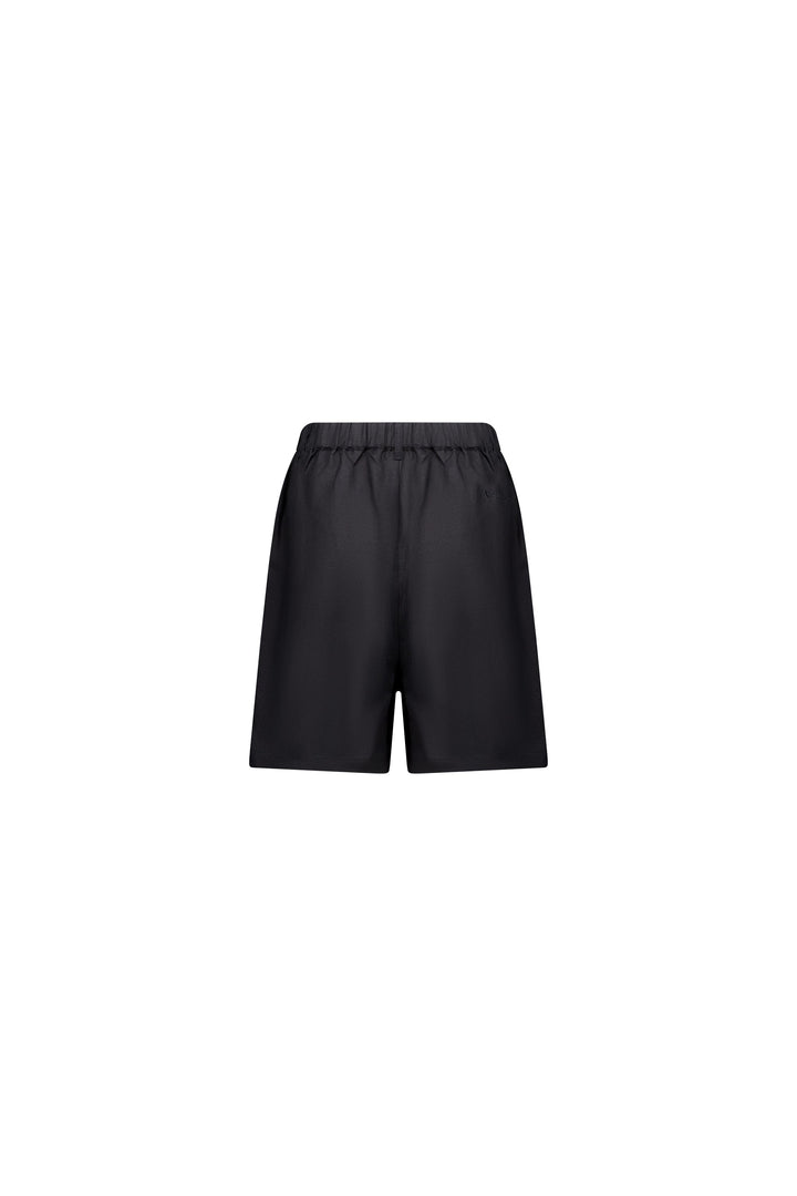 5019 Black - Pull-On Linen Short with Elastic Back Waistband - Vassalli
