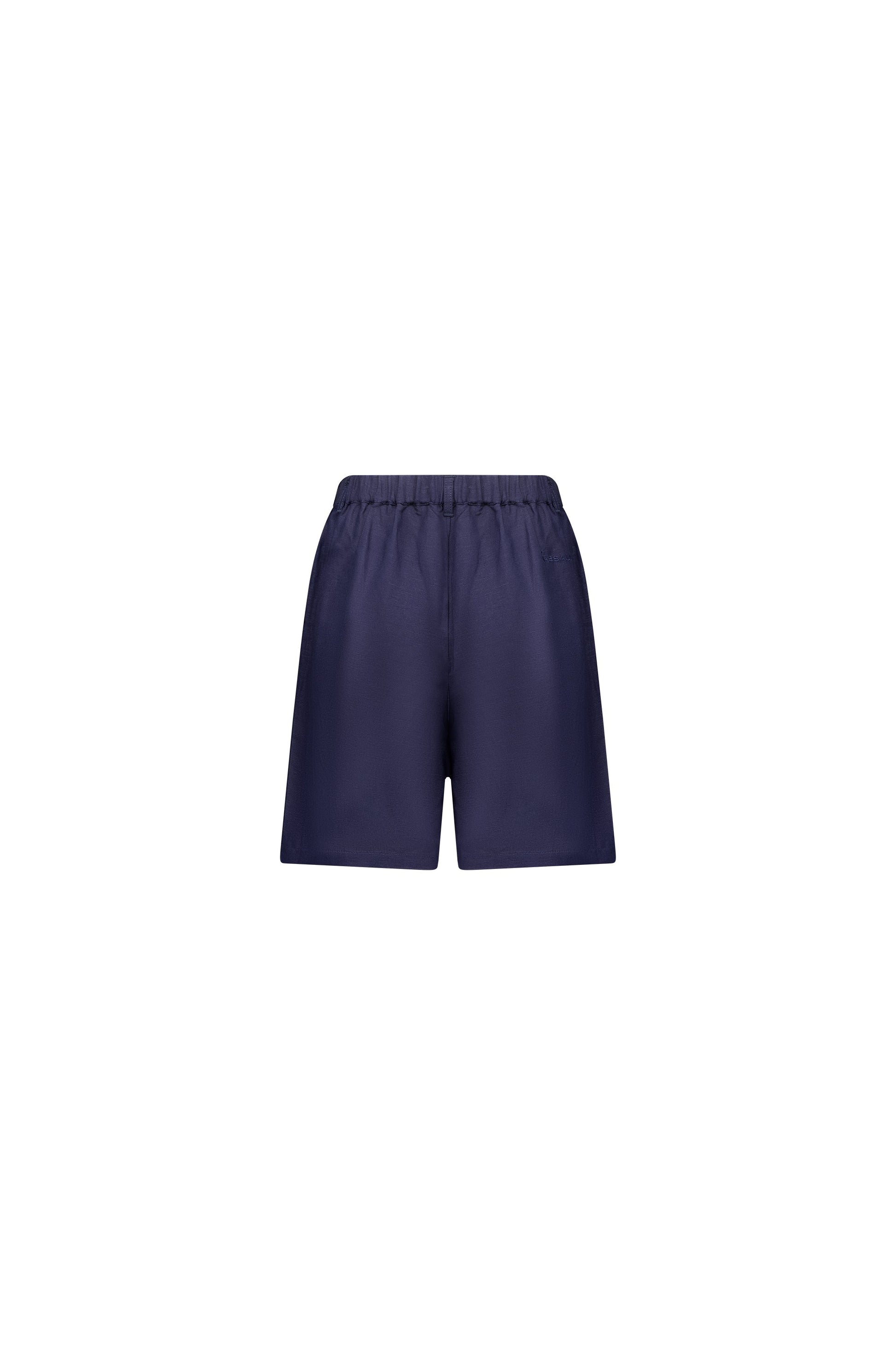 5019 Ink - Pull On Linen Short with Elastic Back Waistband - Vassalli
