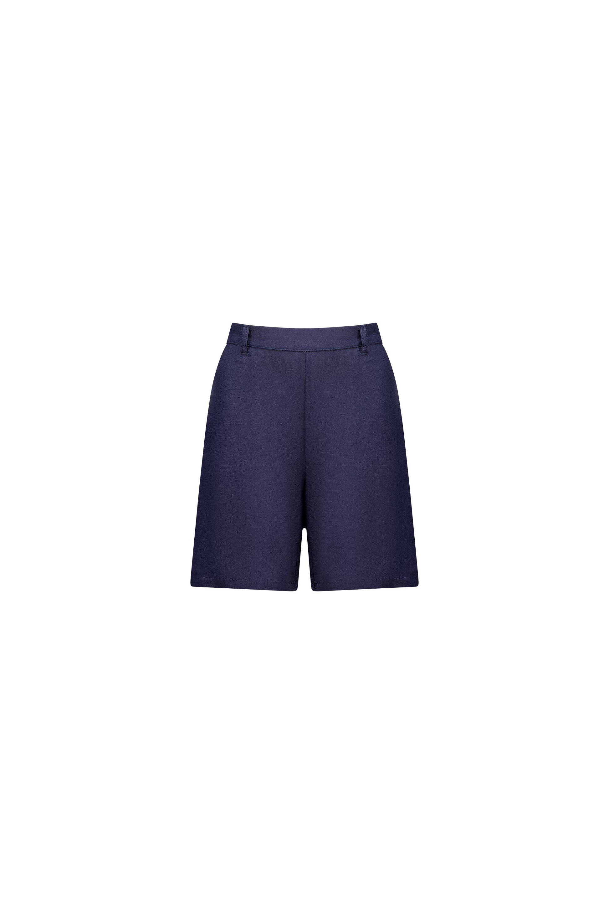 5019 Ink - Pull On Linen Short with Elastic Back Waistband - Vassalli