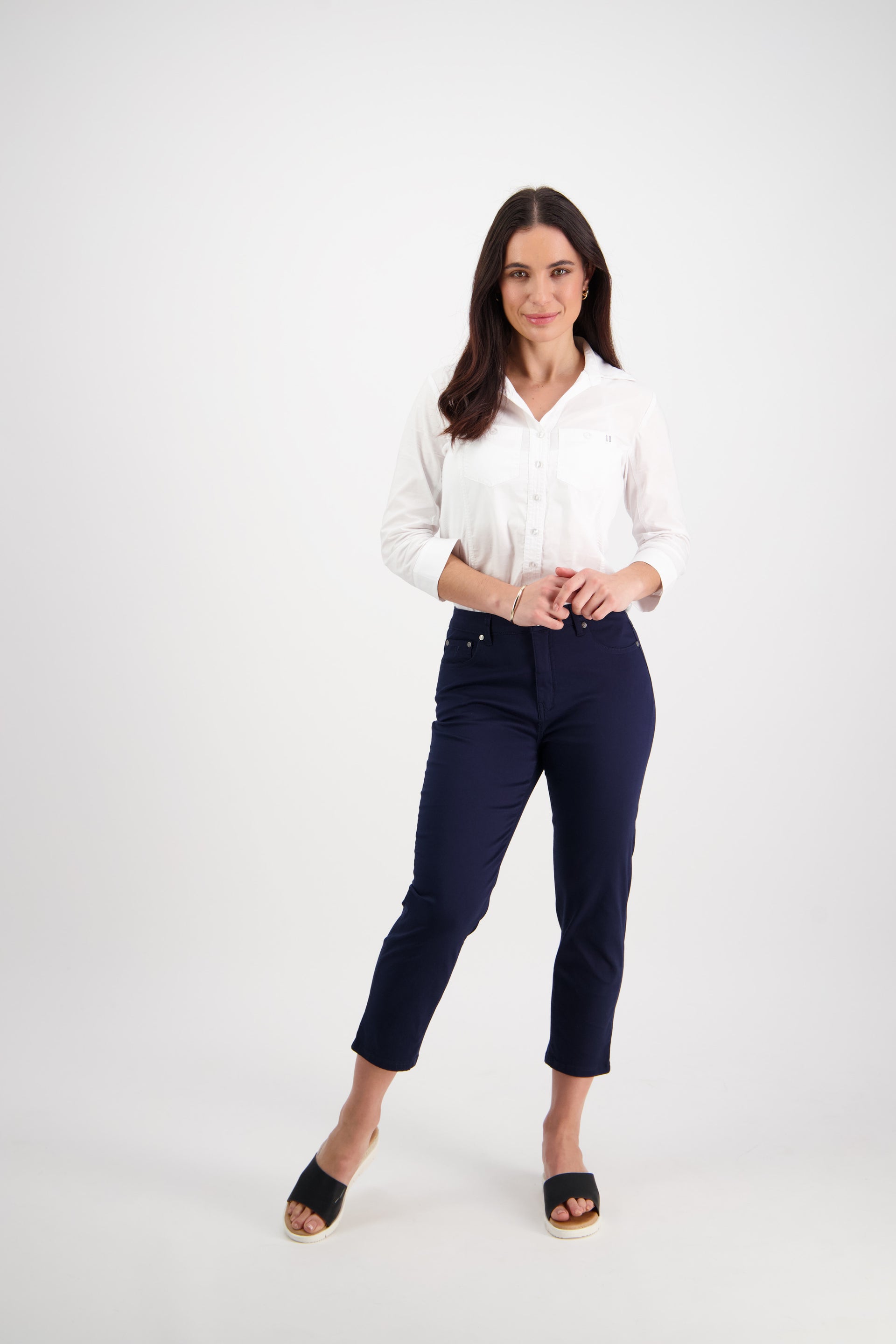 5509LW Navy - Plain Lightweight Skinny Leg 7/8 Length Pant with Fly - Vassalli