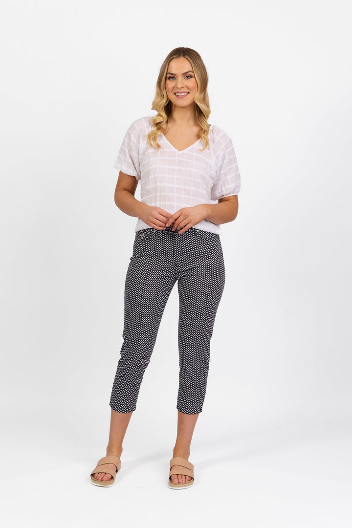 5509LW Nori - Printed Lightweight Skinny Leg 7/8 Length Pant with Fly - Vassalli