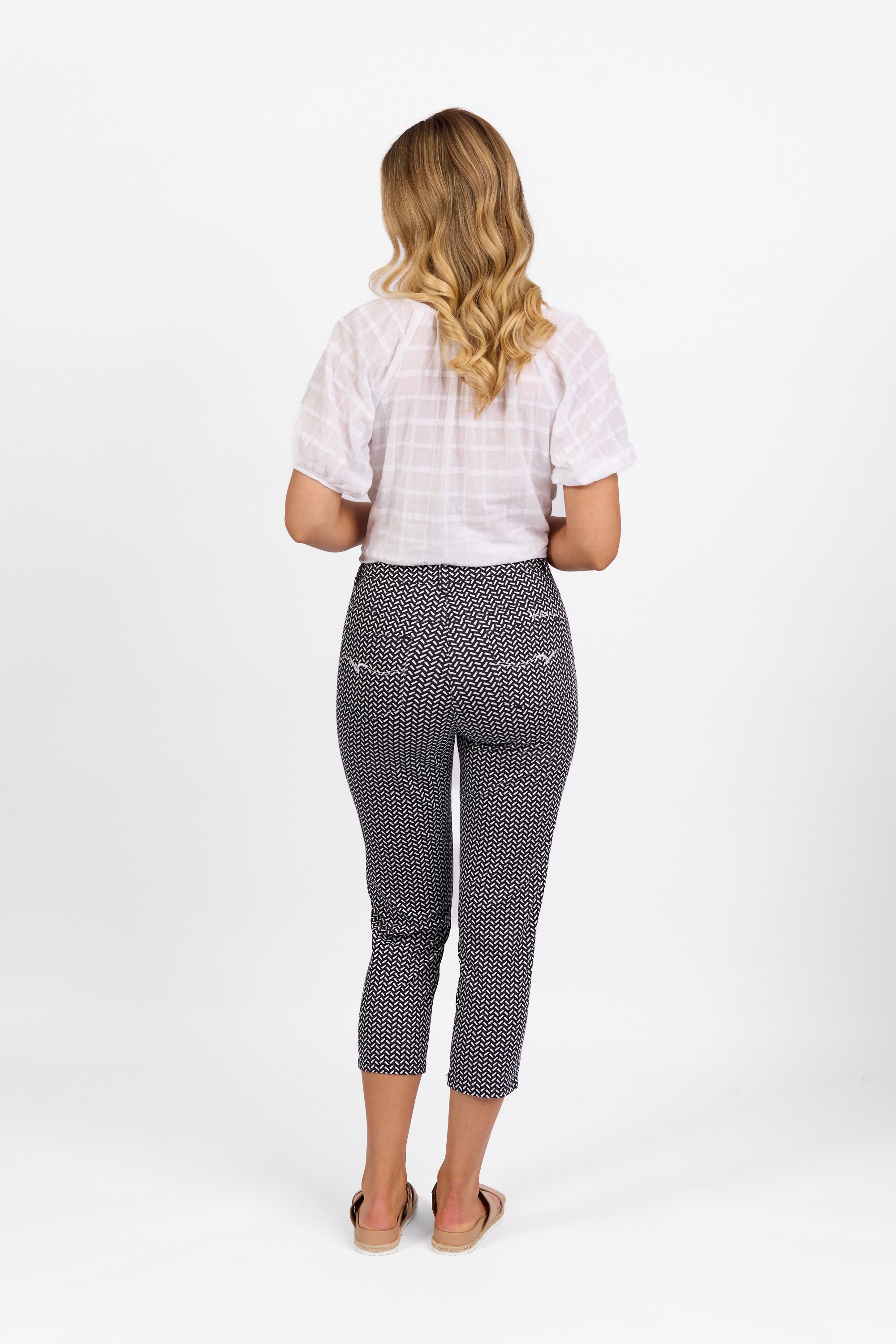 5509LW Nori - Printed Lightweight Skinny Leg 7/8 Length Pant with Fly - Vassalli