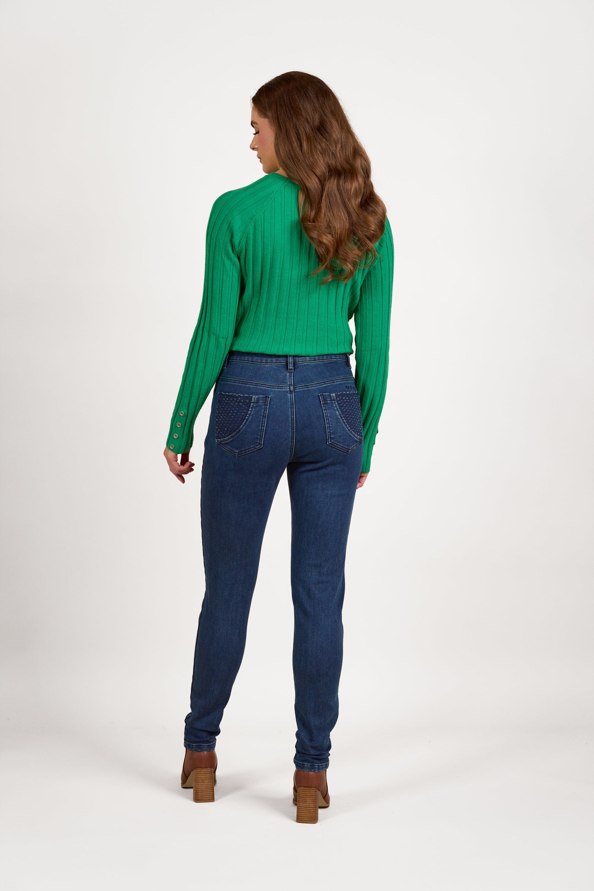 5535 Brushed Indigo - Skinny Leg Full Length Basket Weave Pocket Jean - Vassalli