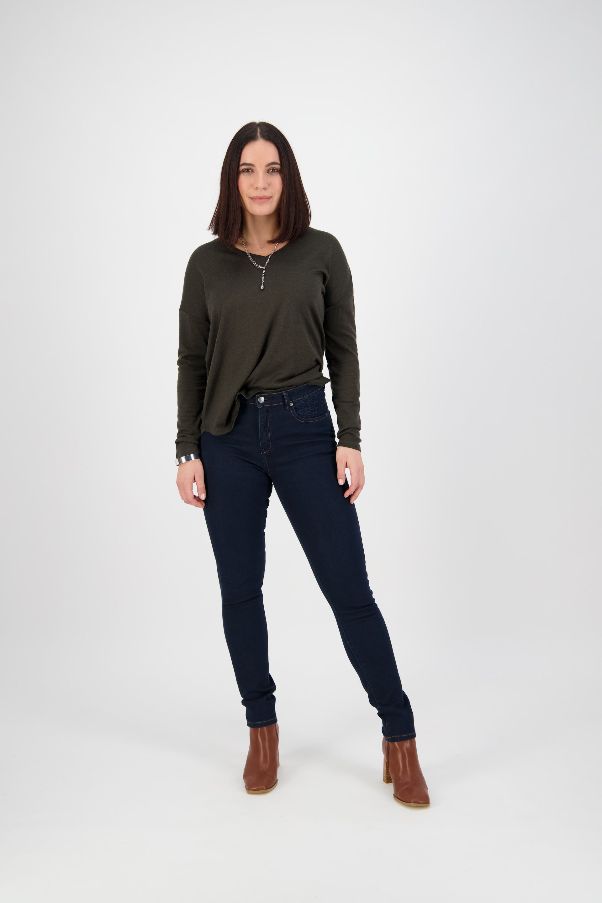 5535 Indigo Denim - Skinny Leg Full Length Basket Weave Jean - Vassalli