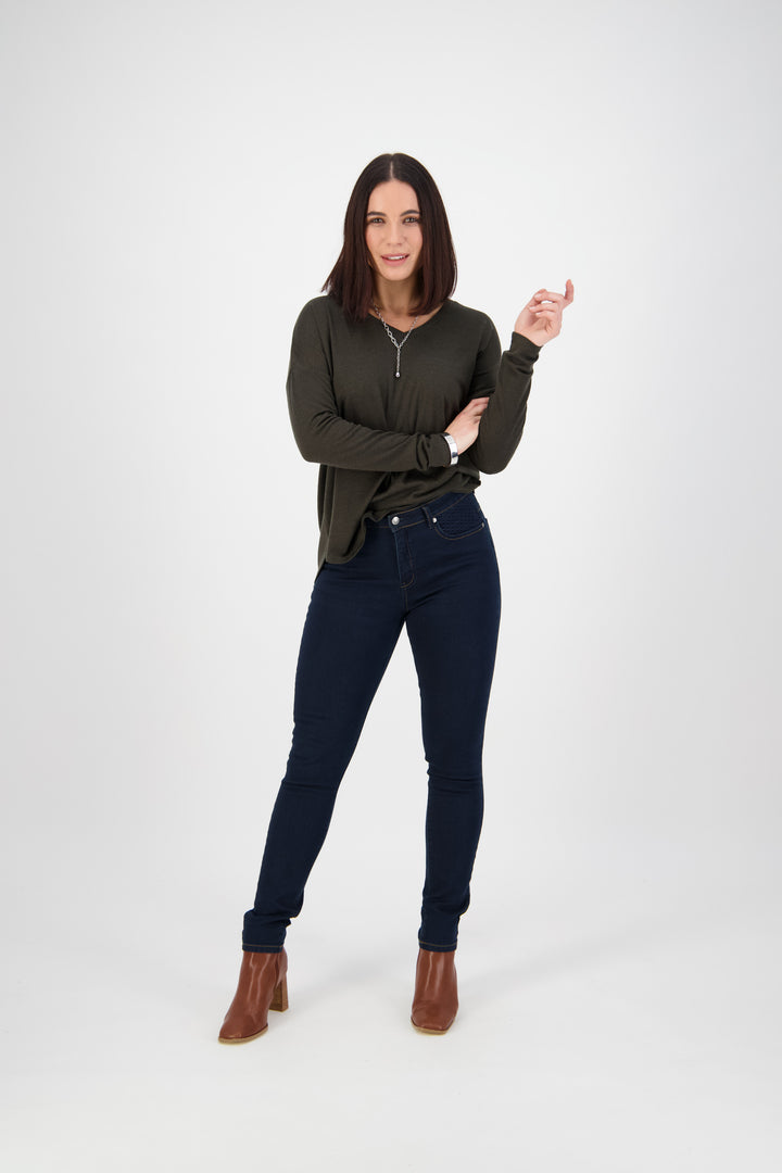 5535 Indigo Denim - Skinny Leg Full Length Basket Weave Jean - Vassalli