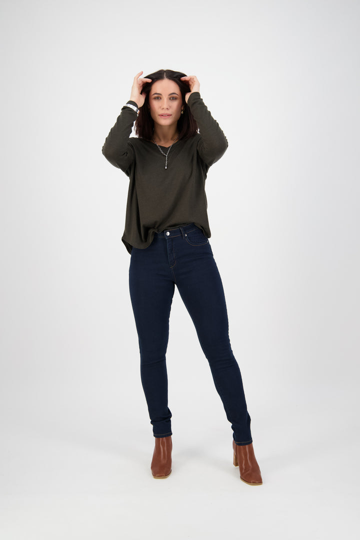 5535 Indigo Denim - Skinny Leg Full Length Basket Weave Jean - Vassalli