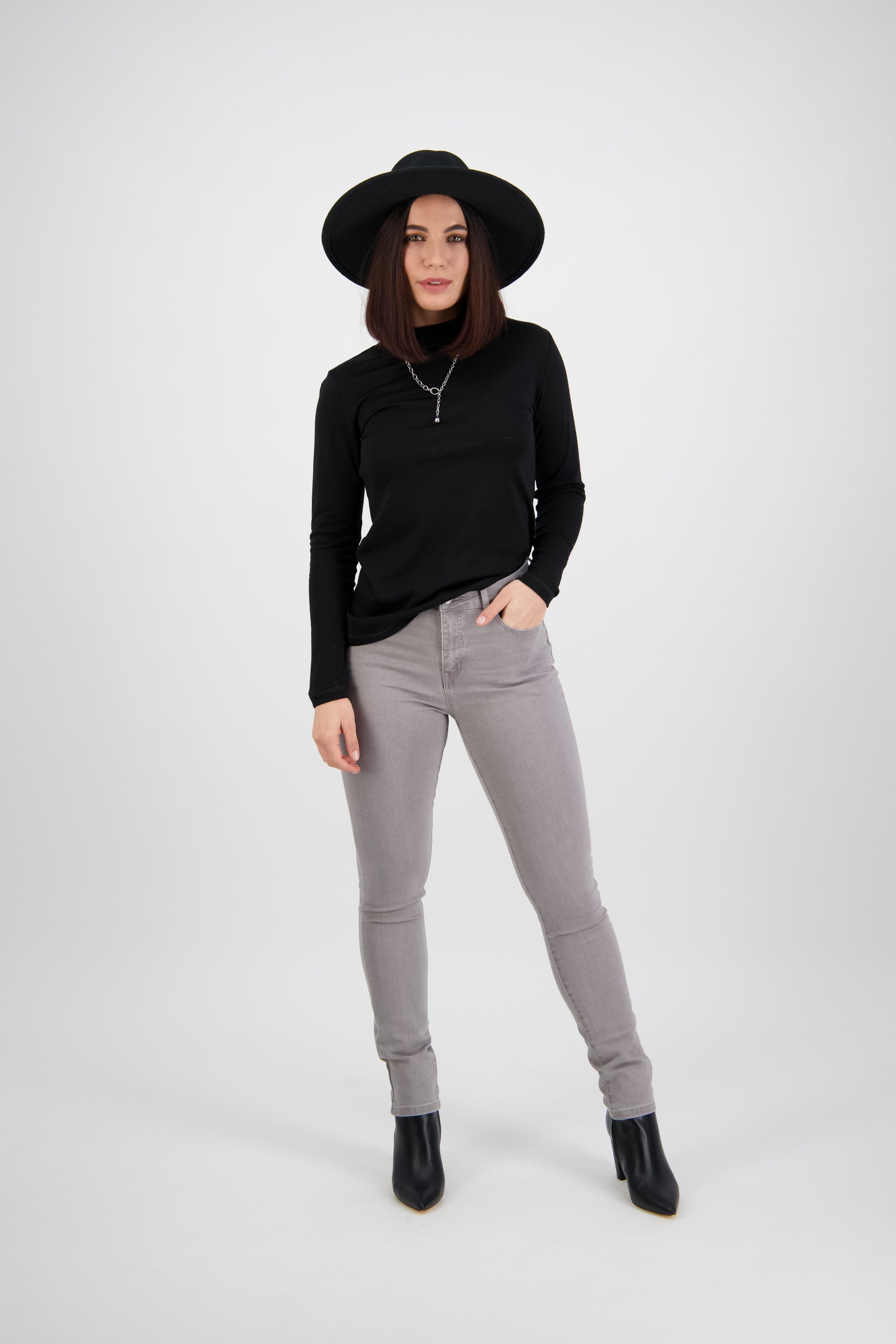 5535 Light Grey - Skinny Leg Full Length Basket Weave Jean - Vassalli
