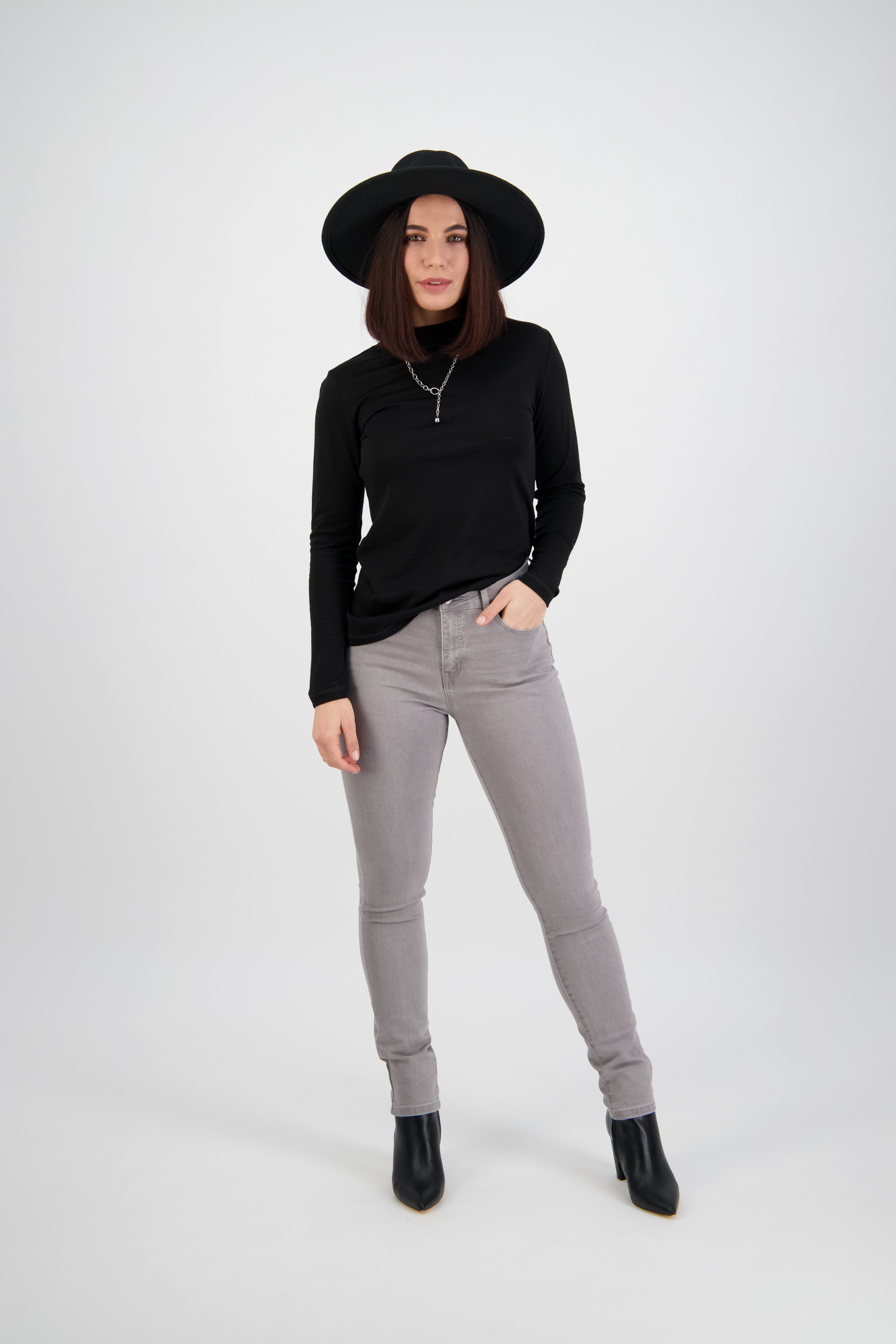 5535 Light Grey - Skinny Leg Full Length Basket Weave Jean - Vassalli