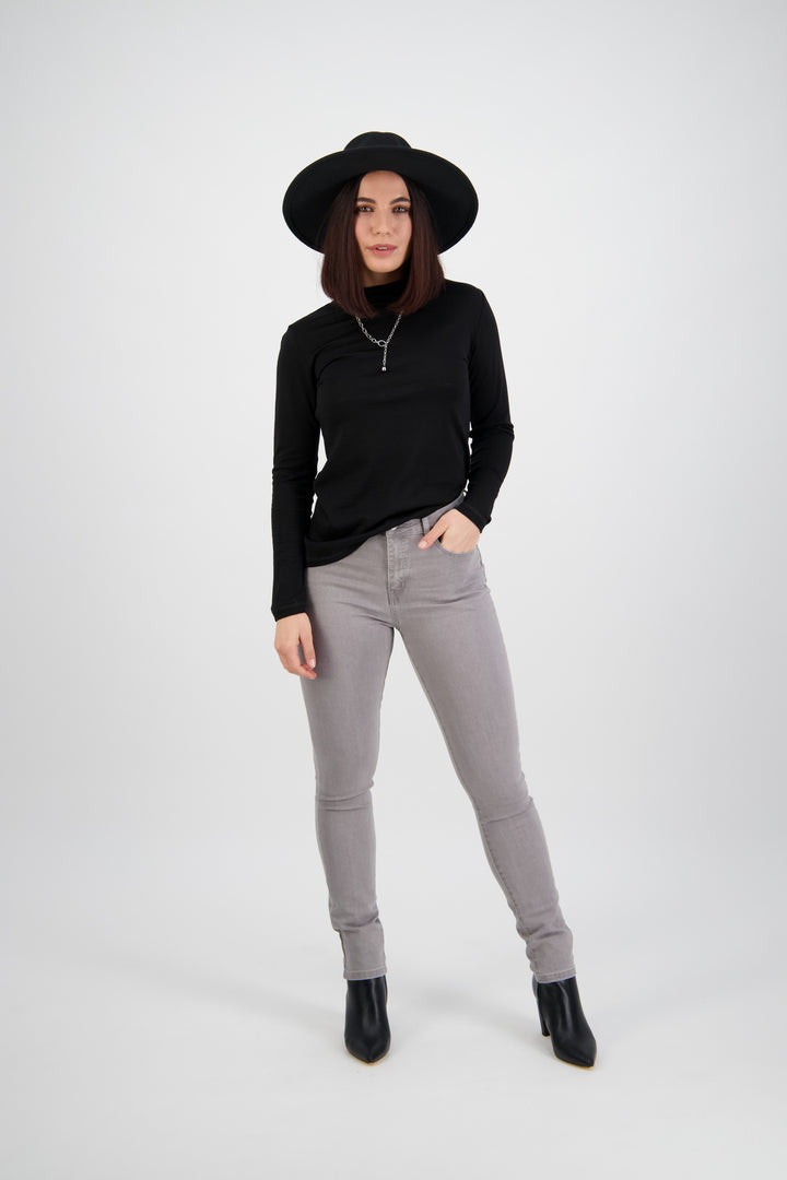 5535 Light Grey - Skinny Leg Full Length Basket Weave Jean - Vassalli