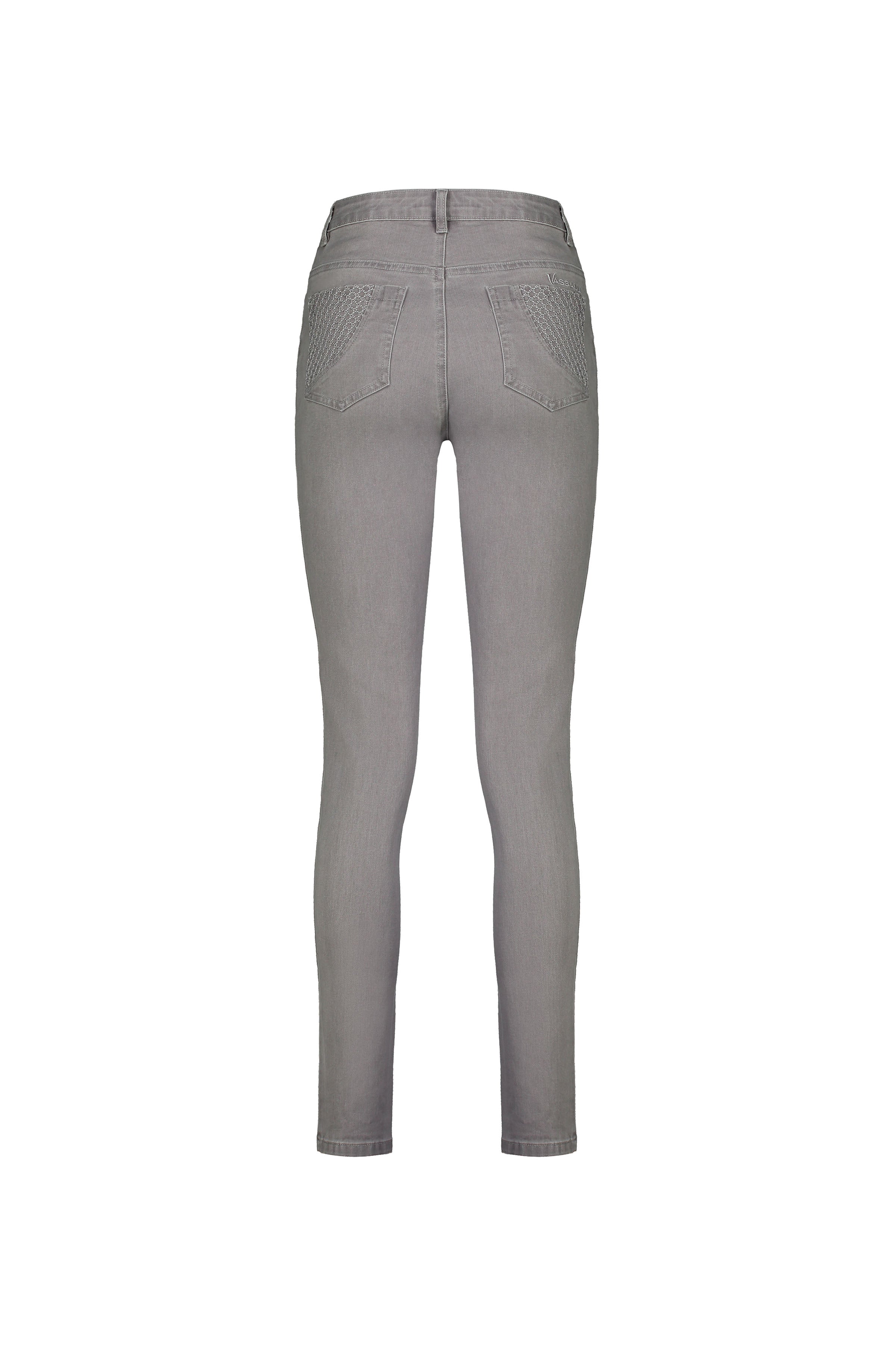 5535 Light Grey - Skinny Leg Full Length Basket Weave Jean - Vassalli
