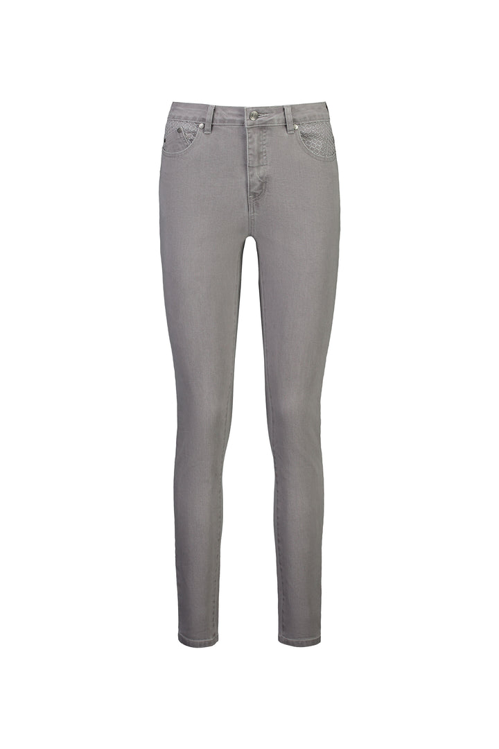 5535 Light Grey - Skinny Leg Full Length Basket Weave Jean - Vassalli