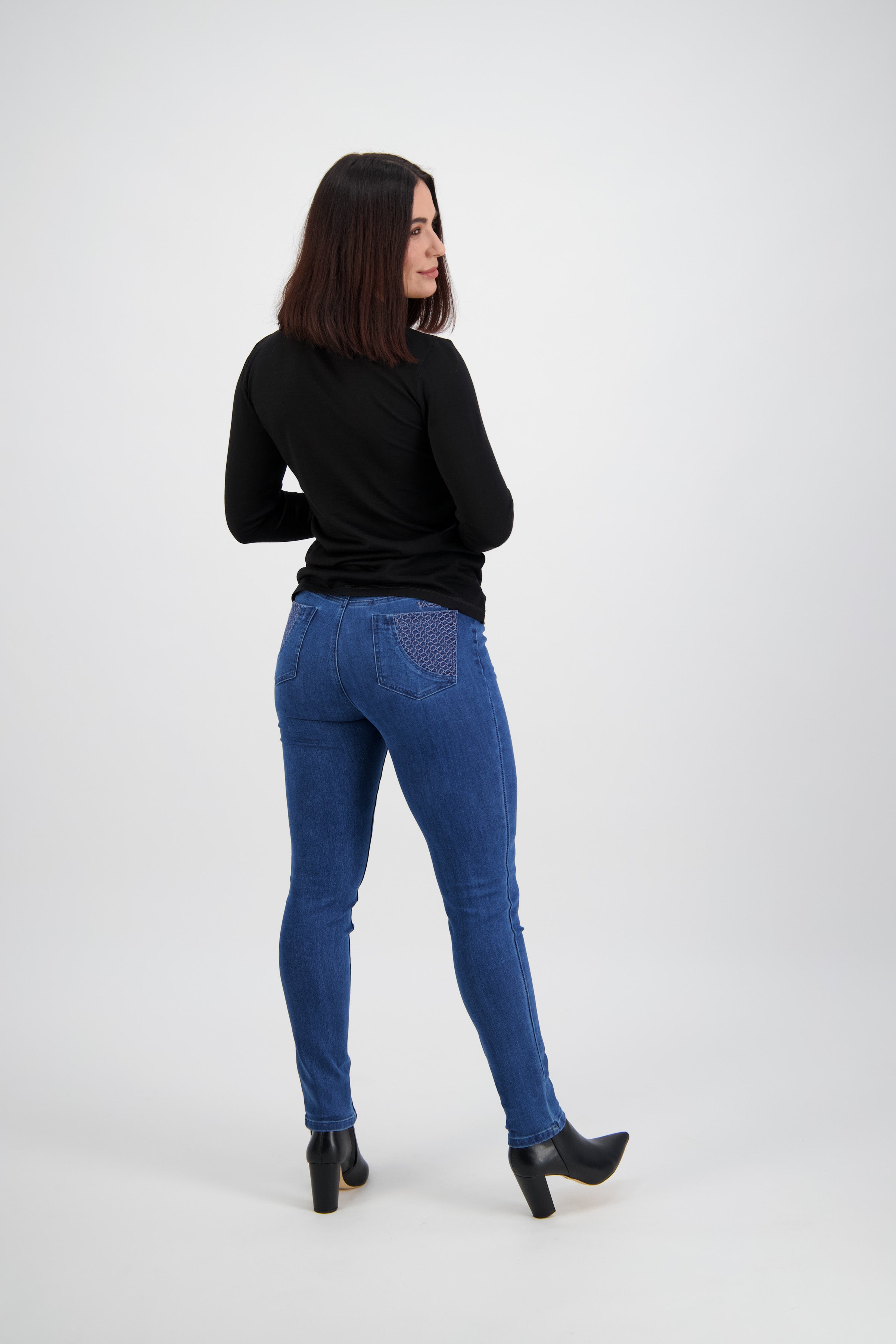 5535 Plain New Blue - Skinny Leg Full Length Basket Weave Jean - Vassalli