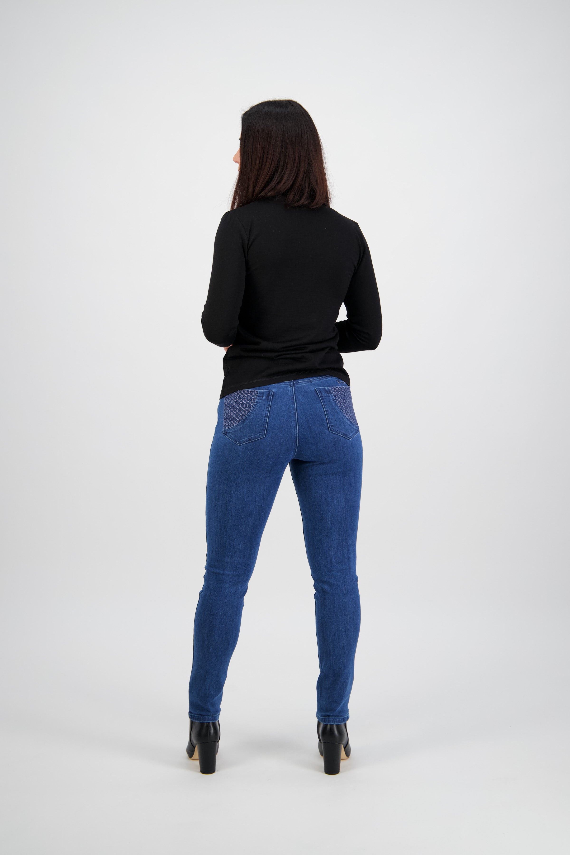 5535 Plain New Blue - Skinny Leg Full Length Basket Weave Jean - Vassalli