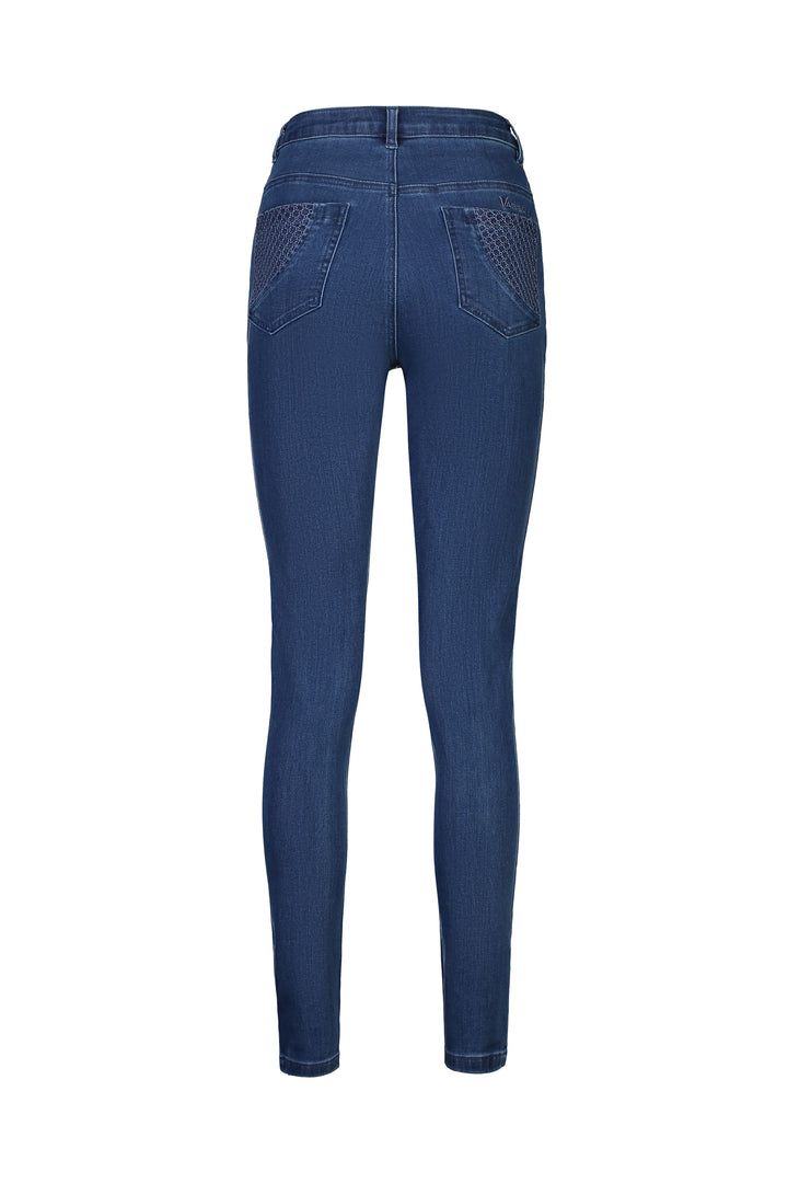 5535 Plain New Blue - Skinny Leg Full Length Basket Weave Jean - Vassalli