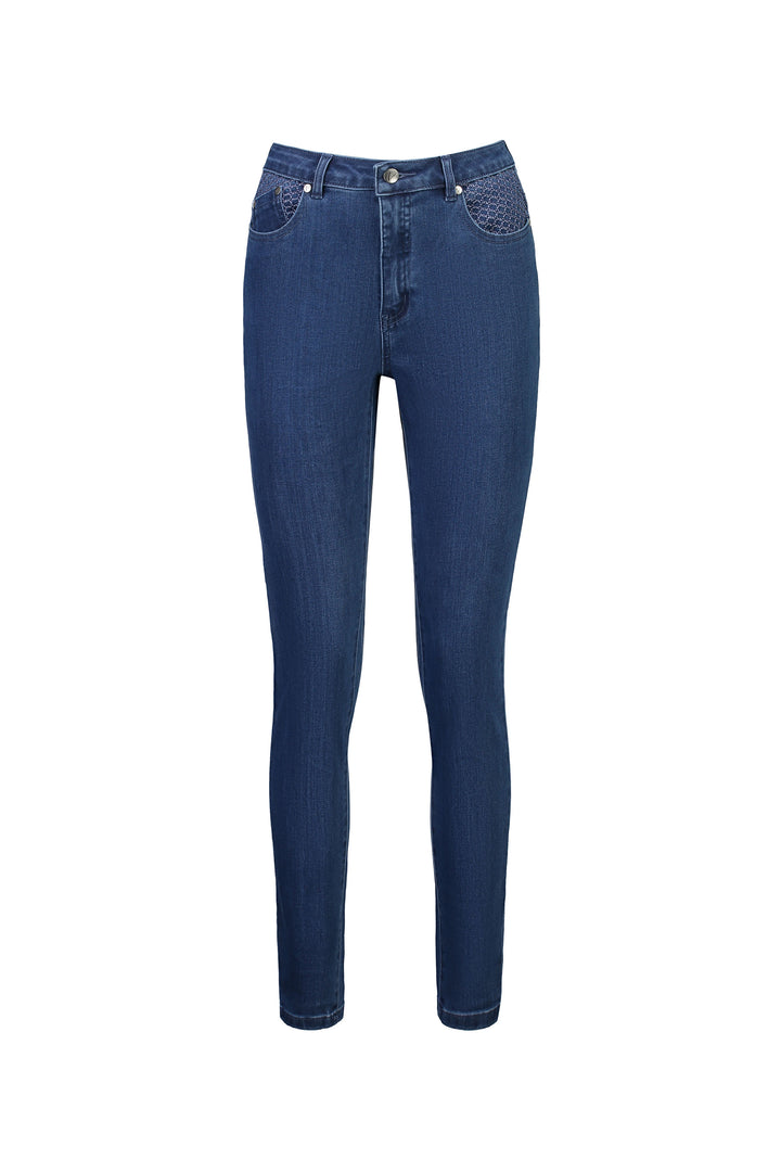5535 Plain New Blue - Skinny Leg Full Length Basket Weave Jean - Vassalli
